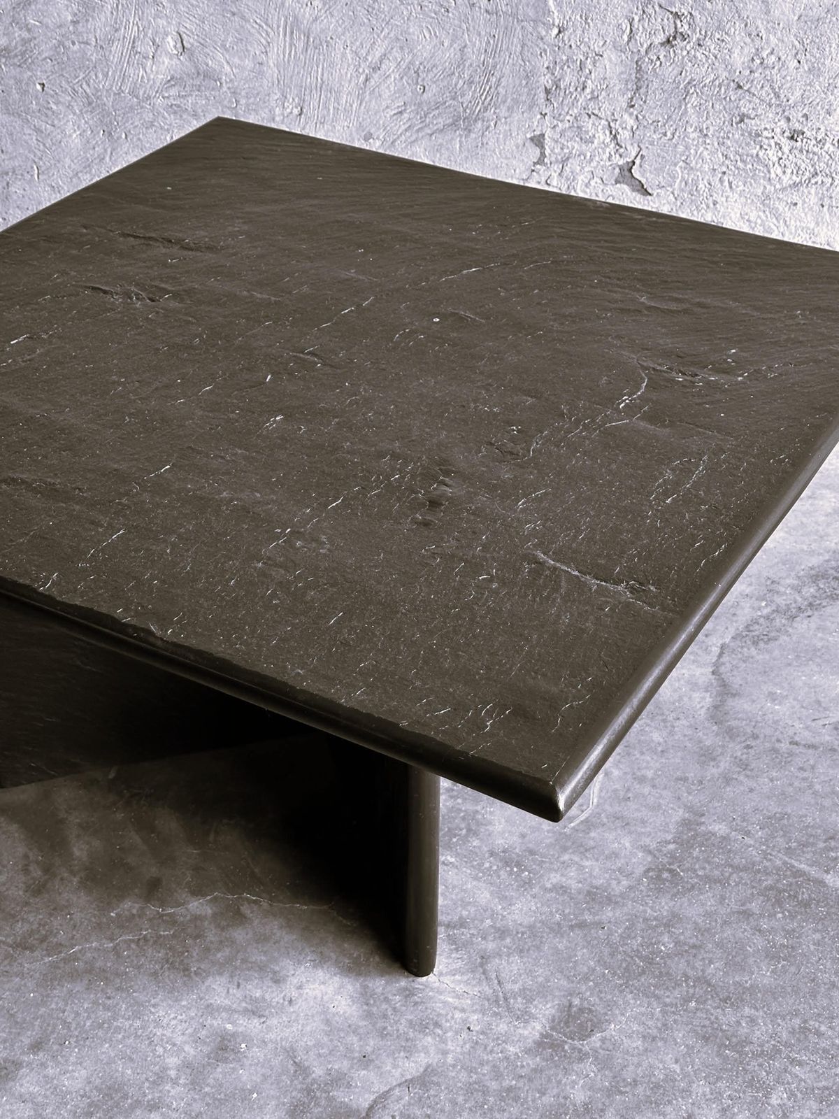 Massive Solid Square Slate Coffee Table, 1970s. France photo vinterior