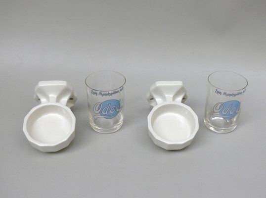 Art Deco Odol Toothpaste Cup With Wall Holders In Ceramic & Glass, 1920s, Set Of 4 photo furniture