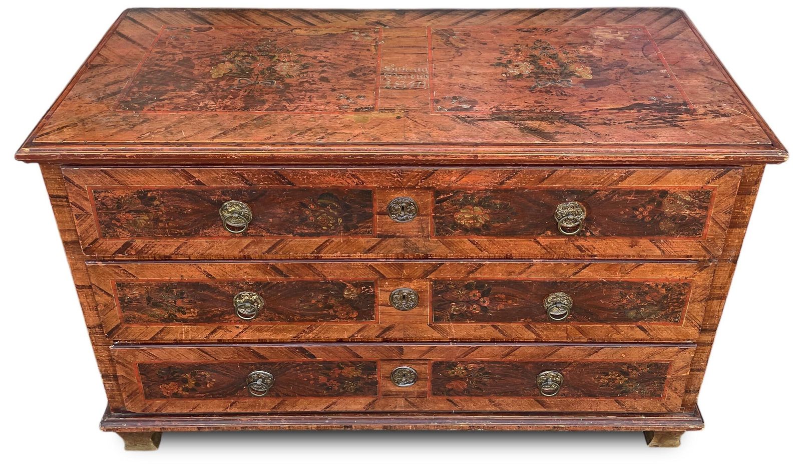 2300.0 Painted Alpine Chest Of Drawers Dated 1840 photo