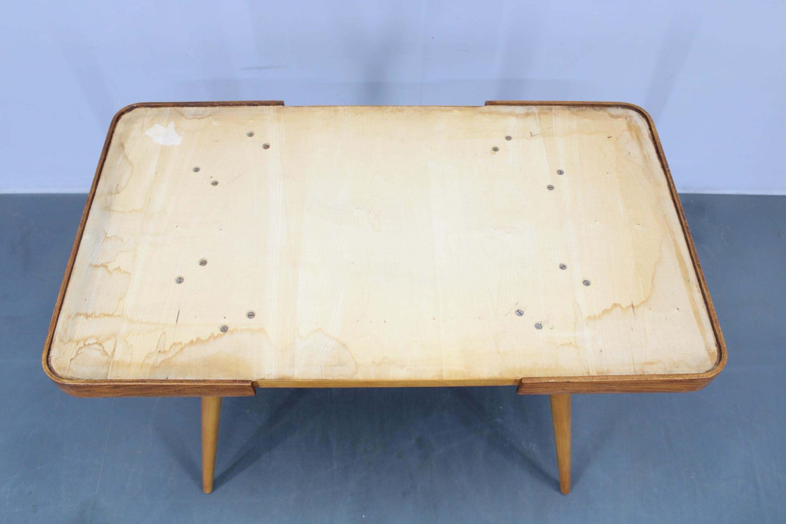 photo furniture 1960s Beech Coffee Table With Opaxy Glass Top, Czechoslovakia