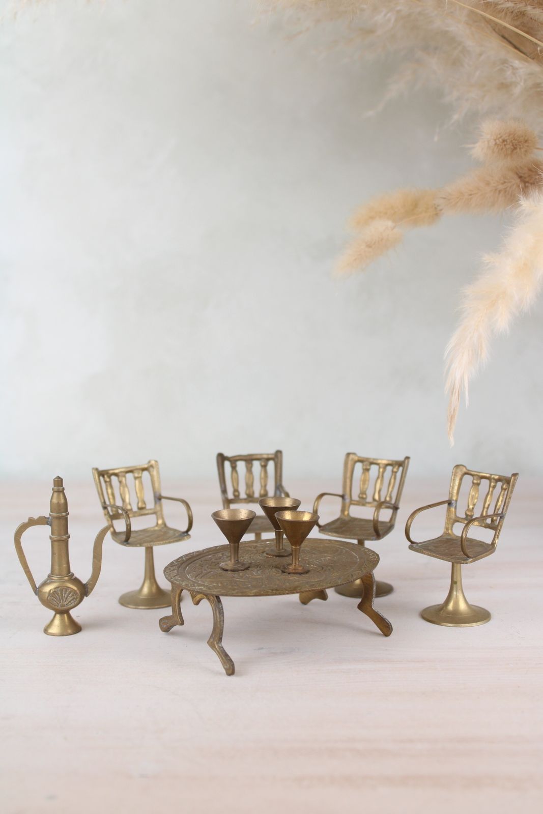 Set Of Miniature Brass Chairs And A Table