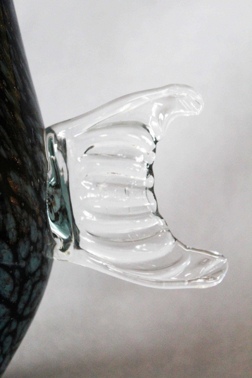 Large Vintage Art Glass Fish Shaped Vase, Fish Glass Sculpture, Aventurine Gold Flakes, Dark Blue, Hand Made, Glass Fish, Flattened Shape photo buy