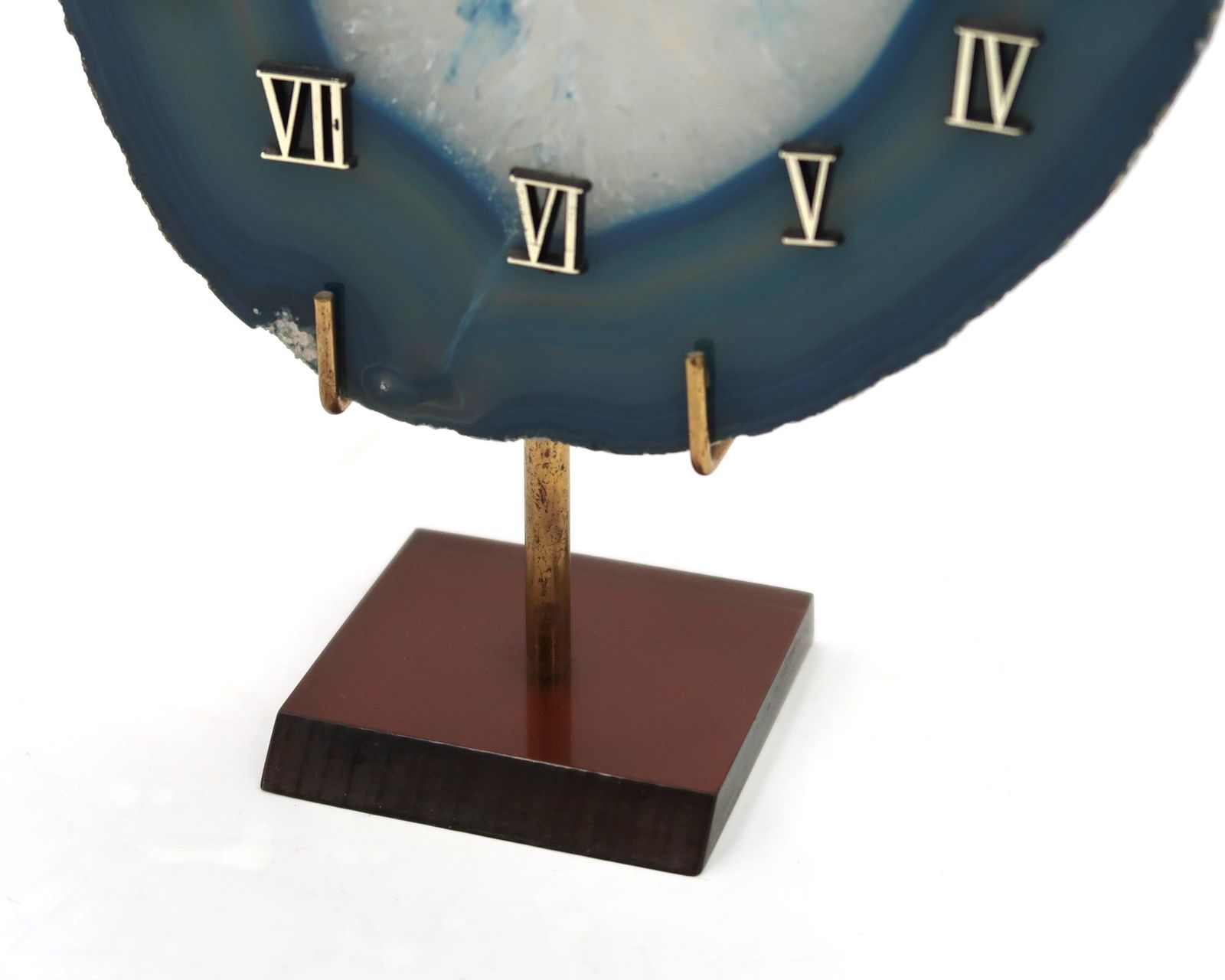 Bureau  Of Wandklok Van Blauwe Agaatschijf, Ca. Jaren 1970 / Cabinet Of Curiosities, Boho Chic, Bohemian, Folk, Mineral, Stone photo for sale