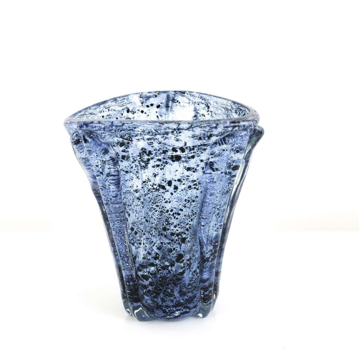 Gemmated Marine Glass Vase, Ftb (Ferro, Toso, Barovier) Murano, 1930s. Acid Signature Ftb Murano Ars.