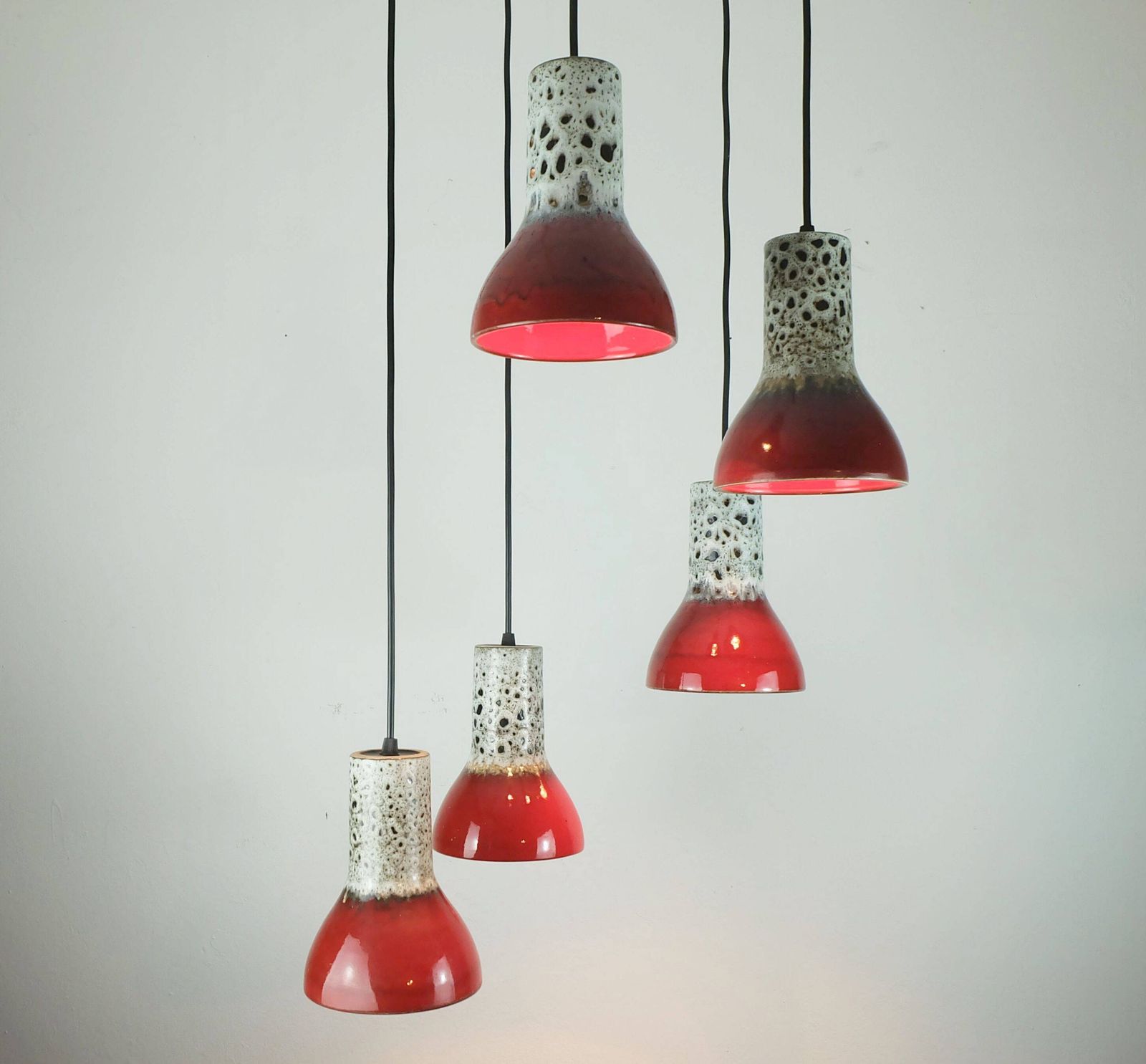1970s Mid Century Pendant Light 5 Light Cascading Lamp With Fat Lava Cerami photo buy