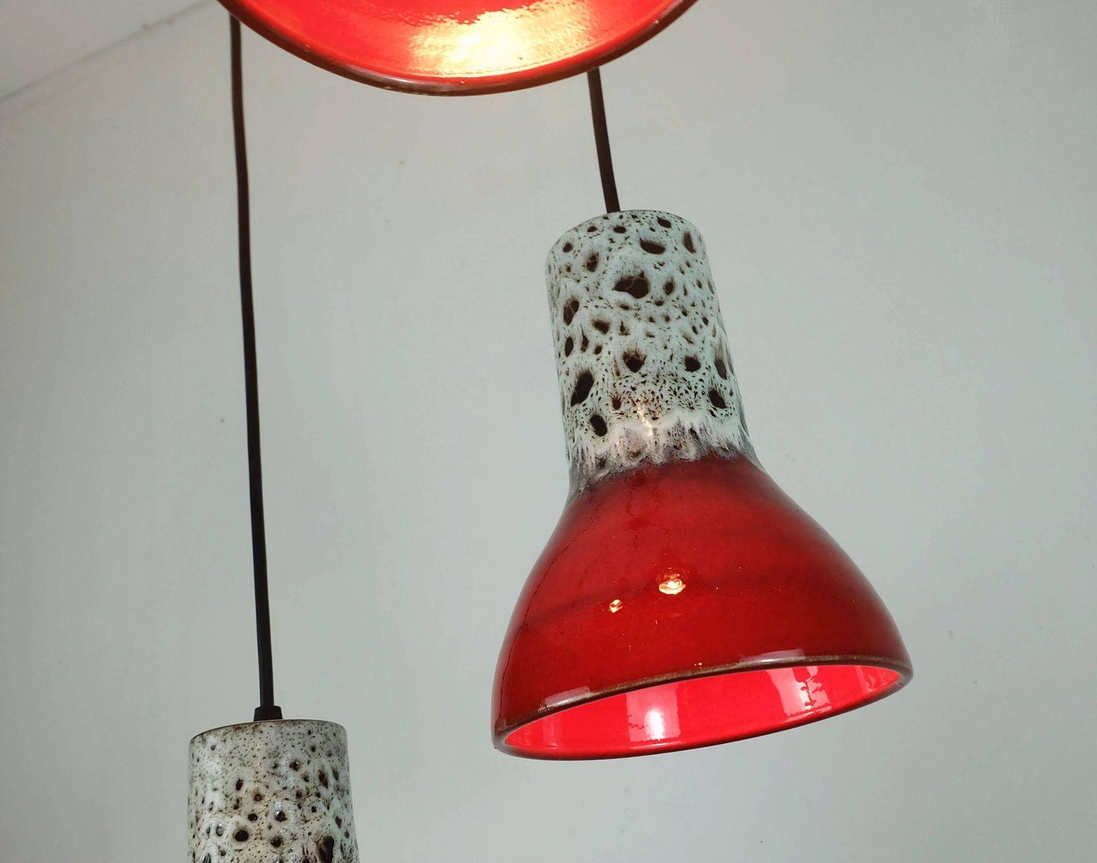 photo furniture 1970s Mid Century Pendant Light 5 Light Cascading Lamp With Fat Lava Cerami