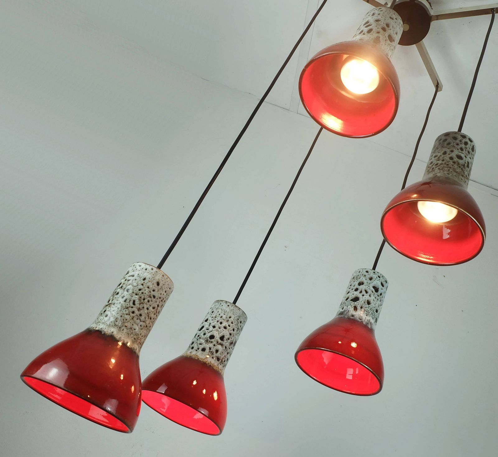 Lighting 1970s Mid Century Pendant Light 5 Light Cascading Lamp With Fat Lava Cerami photo