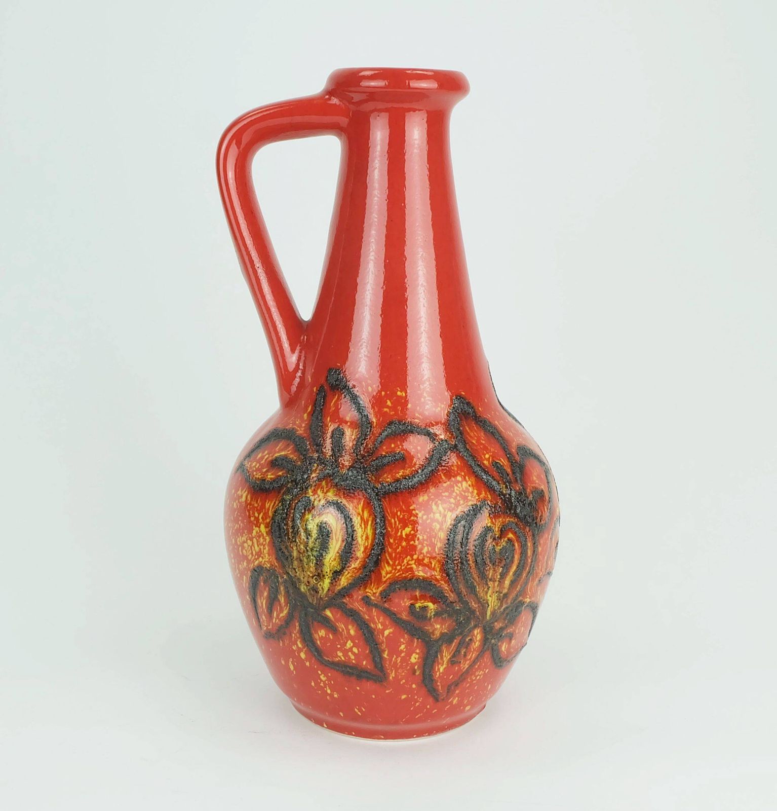 Bay Keramik 1960's 70's Vintage Vase Red Yellow Black Lava Pattern Model 67 photo for sale