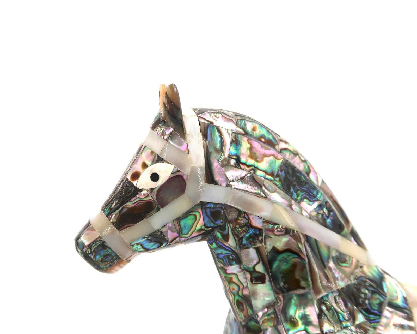 Large Mexican Horse Sculpture Inlaid With Mother Of Peal Abalone Shell, 1970s / Inlay, Mosaic, Animal, Art, Mexico, Boho Chic Bohemian Folk photo Art