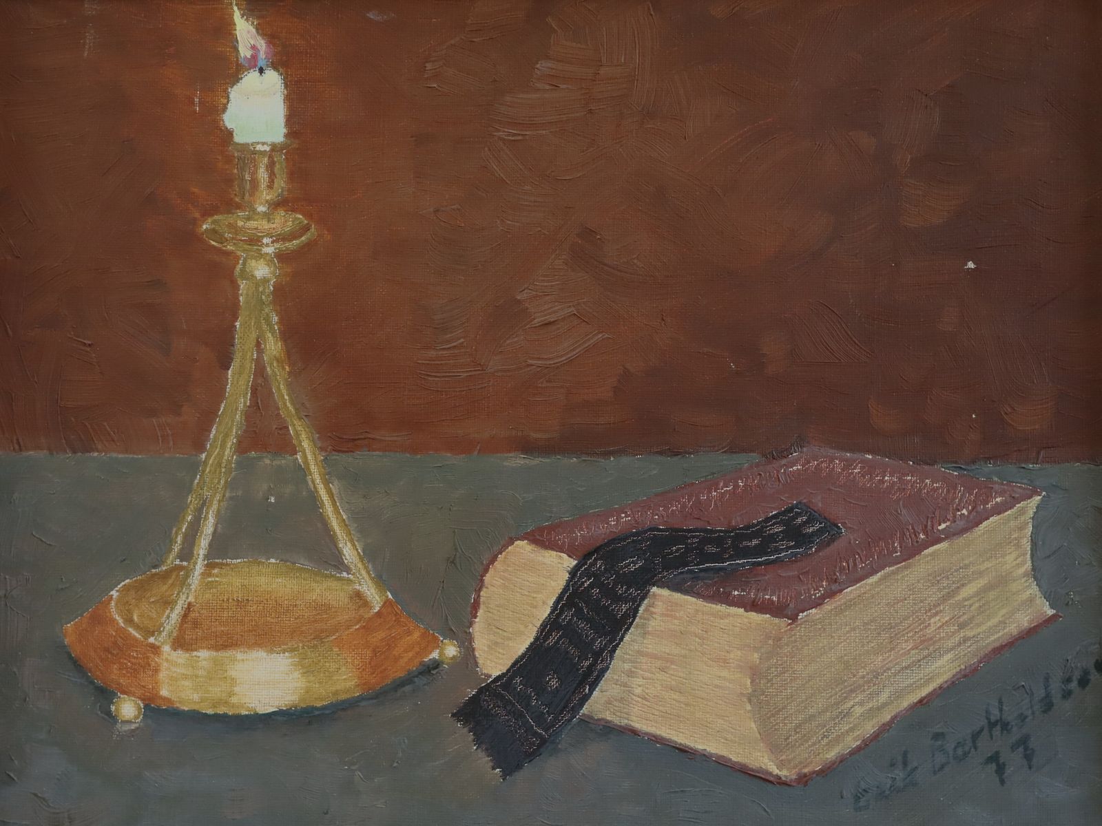 By Candlelight, Oil Painting, 1970s photo vintage
