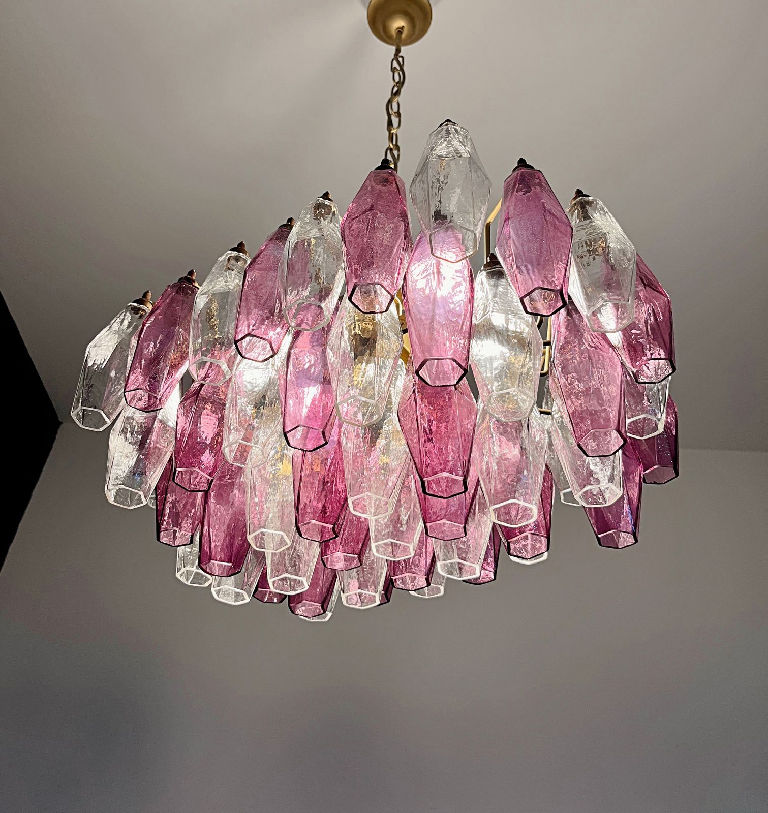 Elegant Murano Poliedri Chandelier   Carlo Scarpa   Clear And Amethyst Glasses photo 1150.0