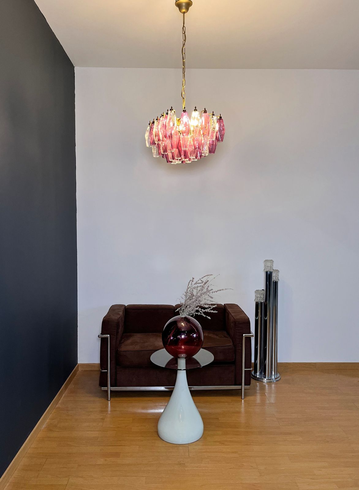 Elegant Murano Poliedri Chandelier   Carlo Scarpa   Clear And Amethyst Glasses photo vintage