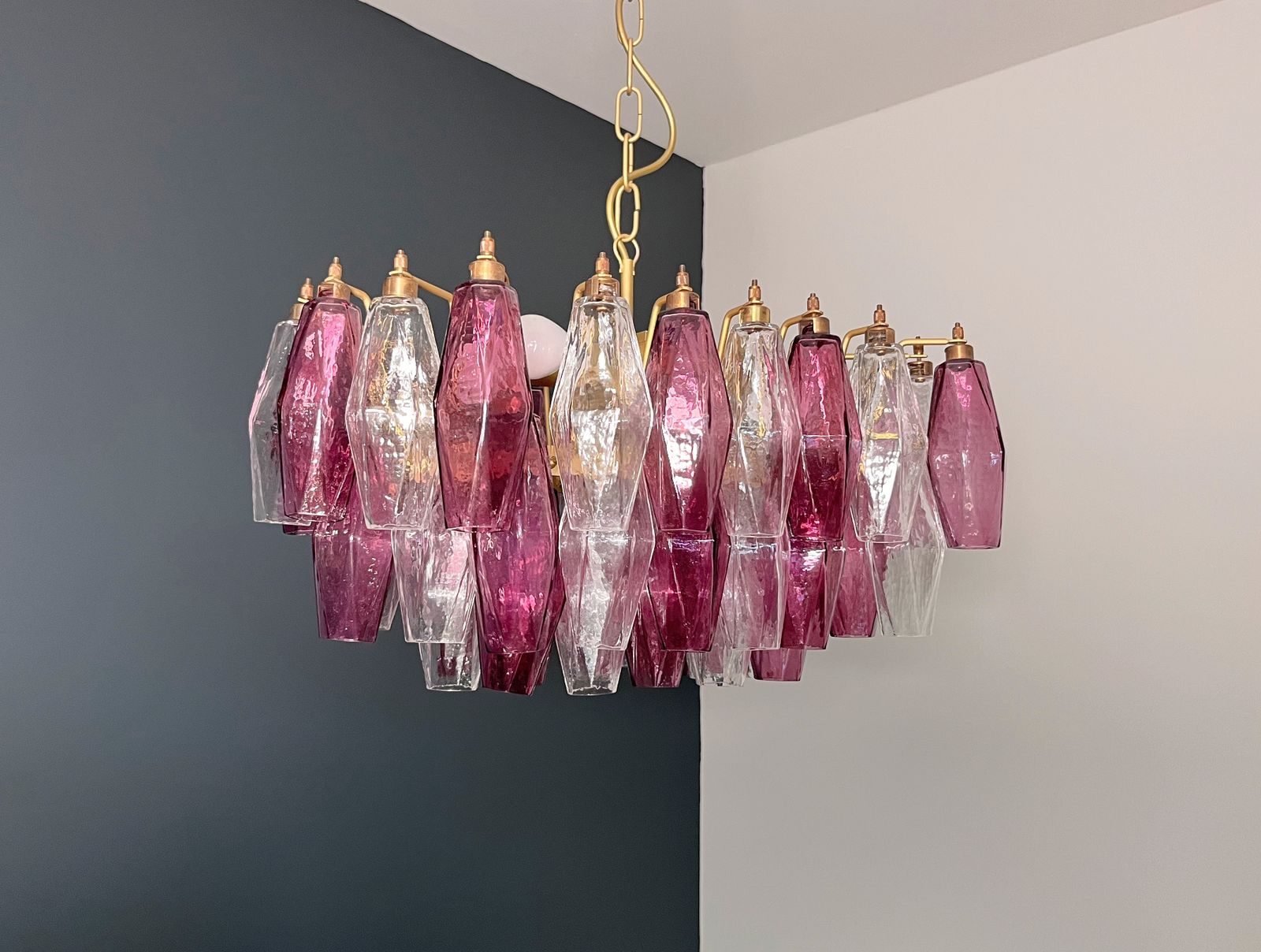 Lighting Elegant Murano Poliedri Chandelier   Carlo Scarpa   Clear And Amethyst Glasses photo