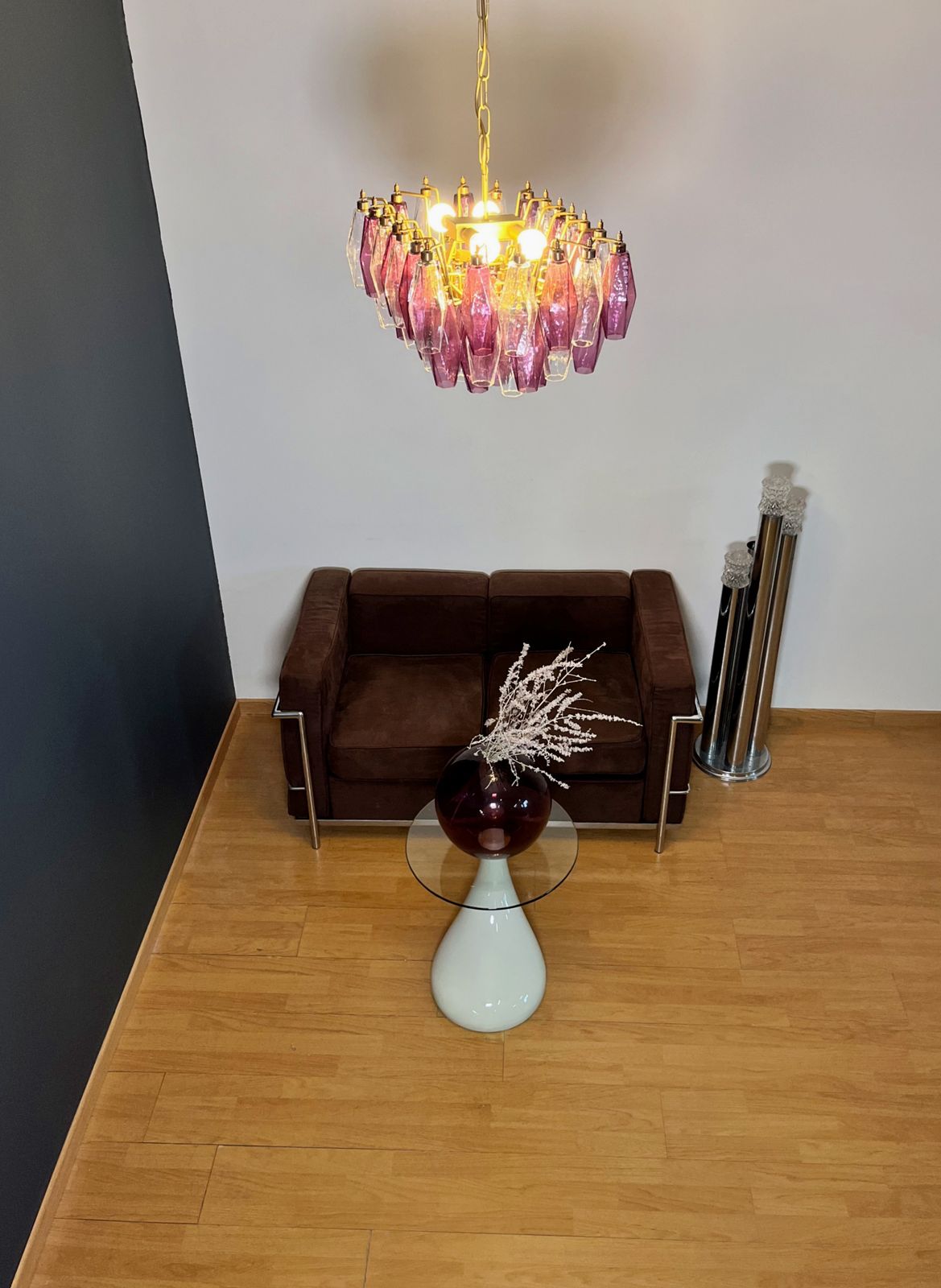 photo buy Elegant Murano Poliedri Chandelier   Carlo Scarpa   Clear And Amethyst Glasses