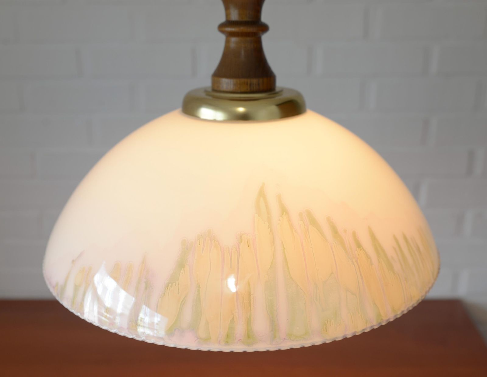 Vintage Pendant Light With Unique Glass Shade / Rustic Chandelier Made In Yugoslavia In The 1970's / Farmhous Dining Room Hanging Lamp photo 279.0