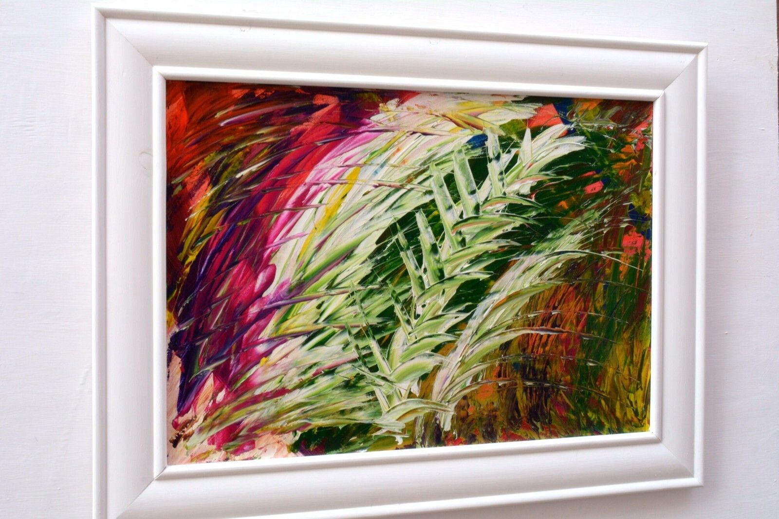 Large Original  Framed Abstract Painting Jungle Fever Tropical 34.5x26.5" photo vinterior
