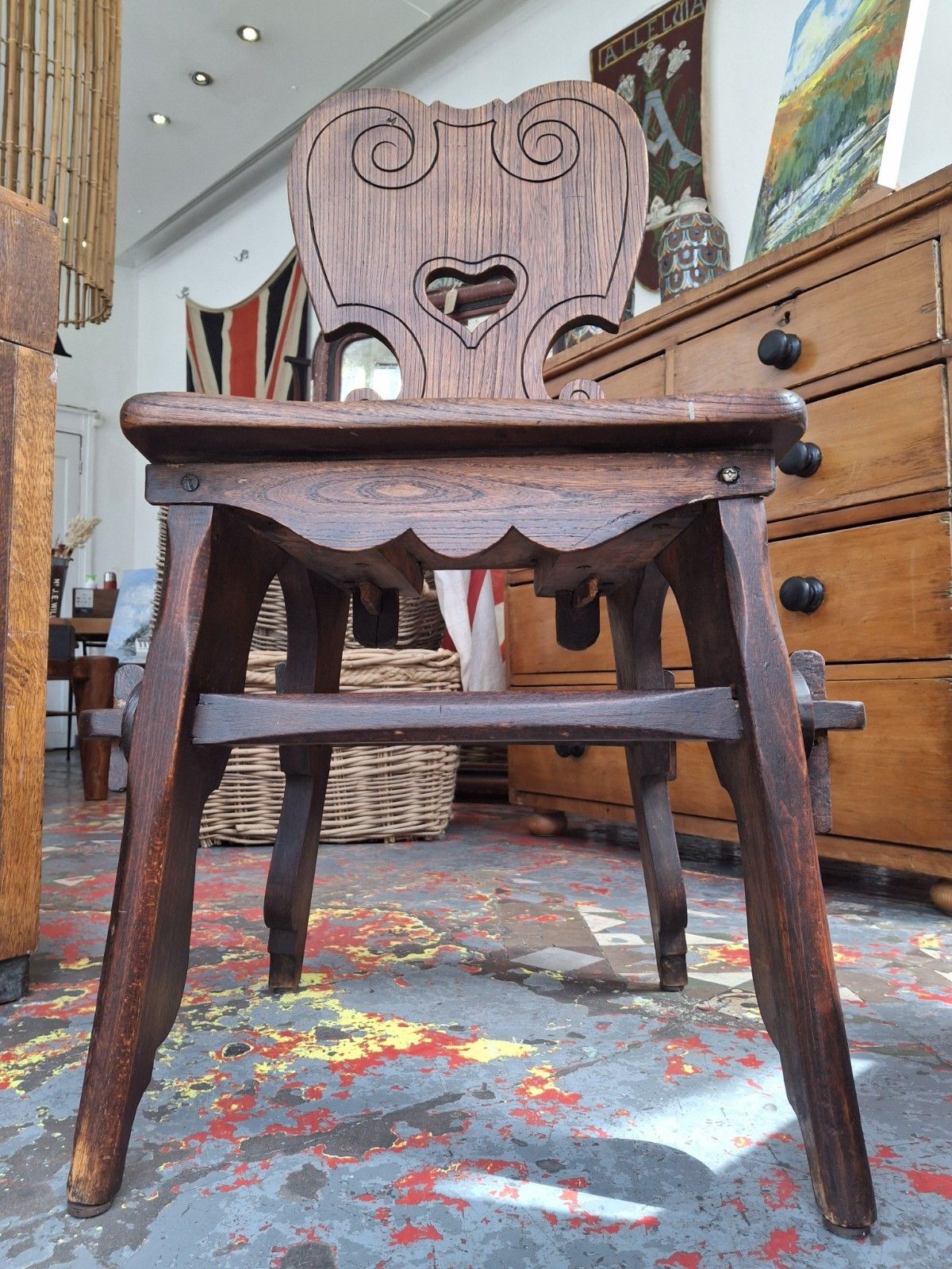 19th Century Swiss Tyrolean Folk Art Carved Chair photo furniture