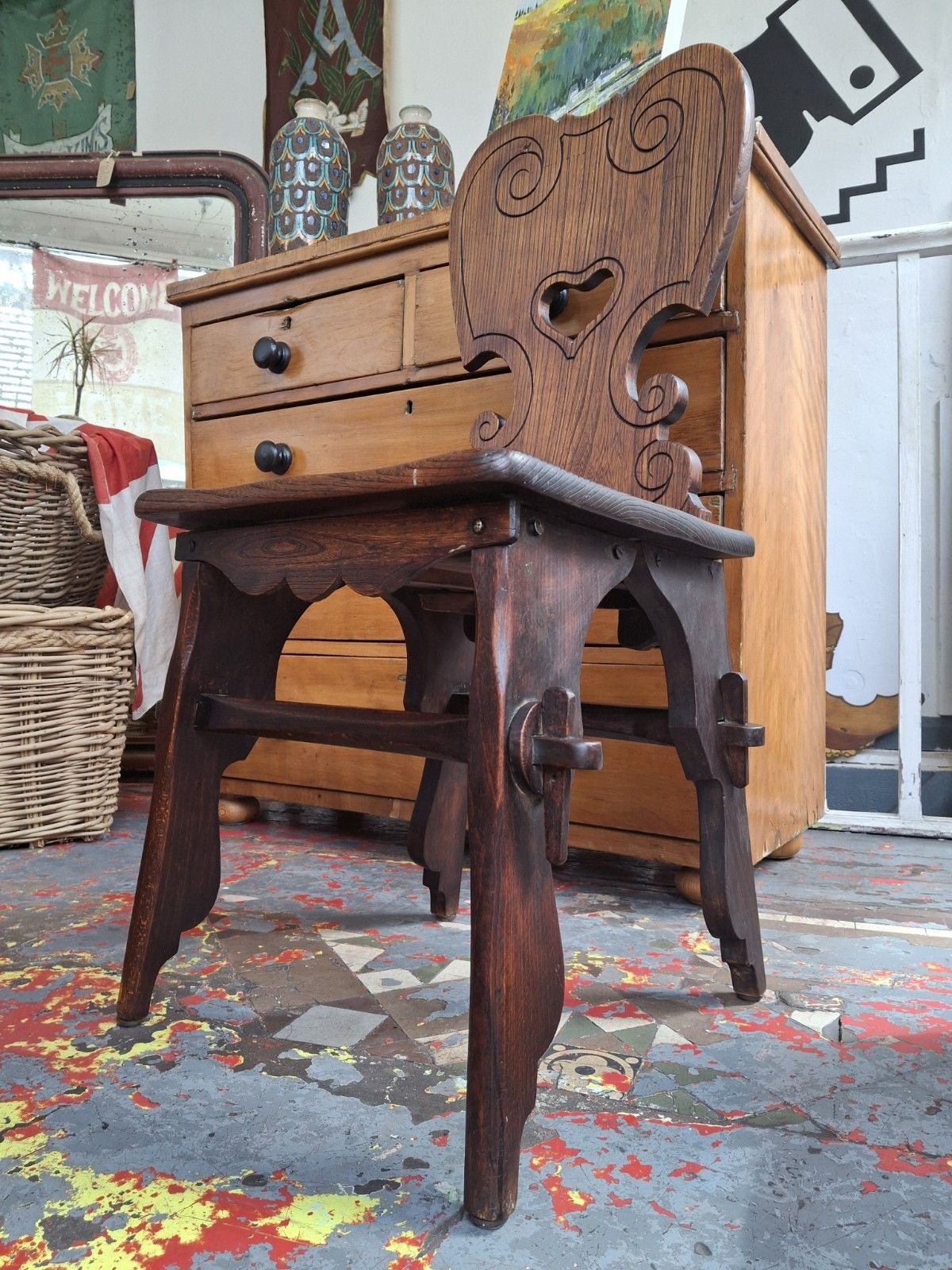 19th Century Swiss Tyrolean Folk Art Carved Chair photo for sale