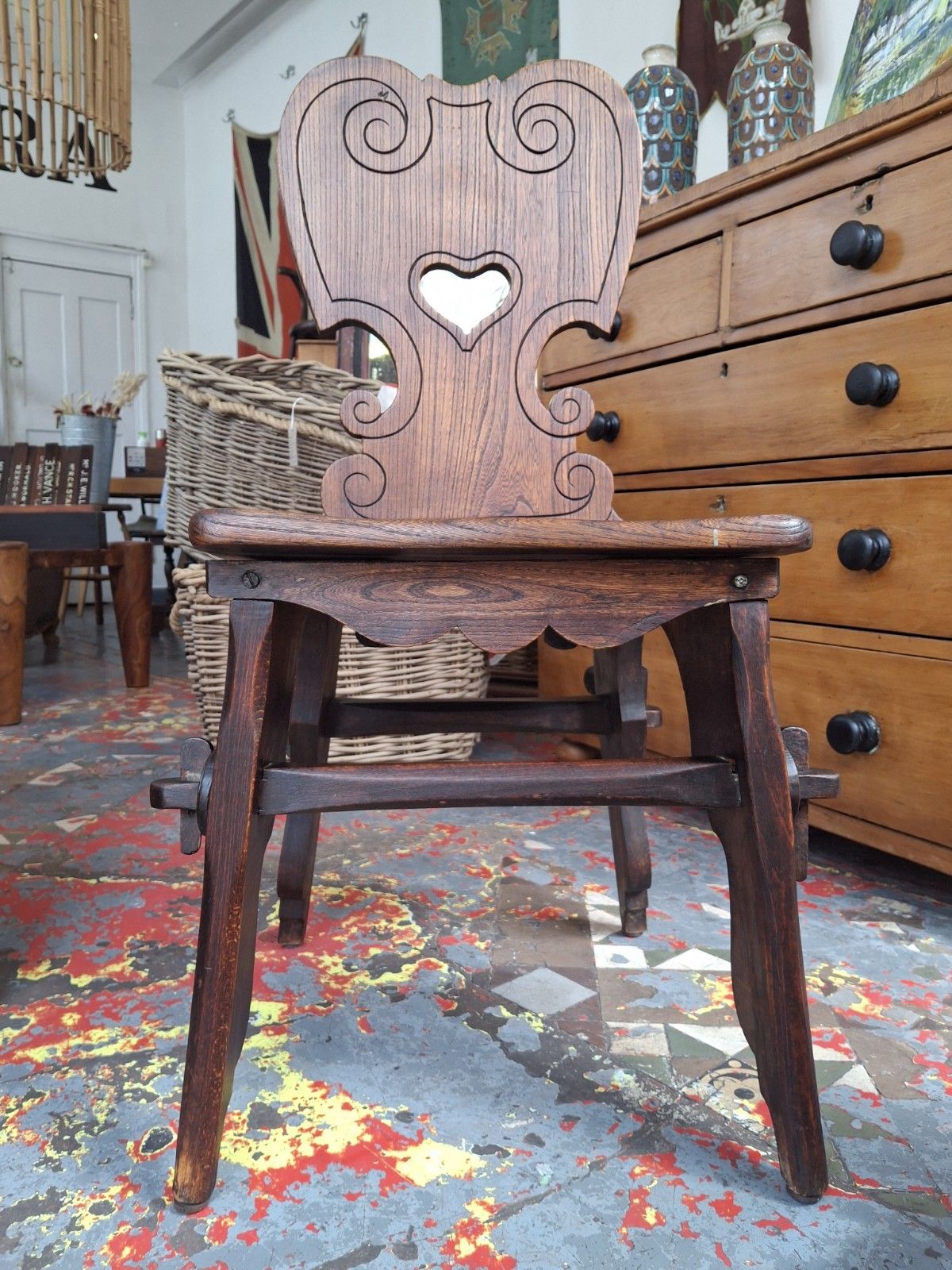 19th Century Swiss Tyrolean Folk Art Carved Chair photo Furniture