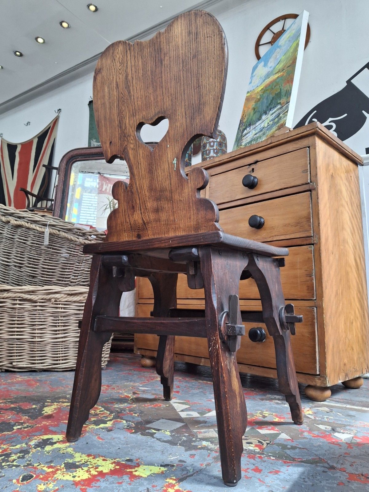 19th Century Swiss Tyrolean Folk Art Carved Chair photo 170.0