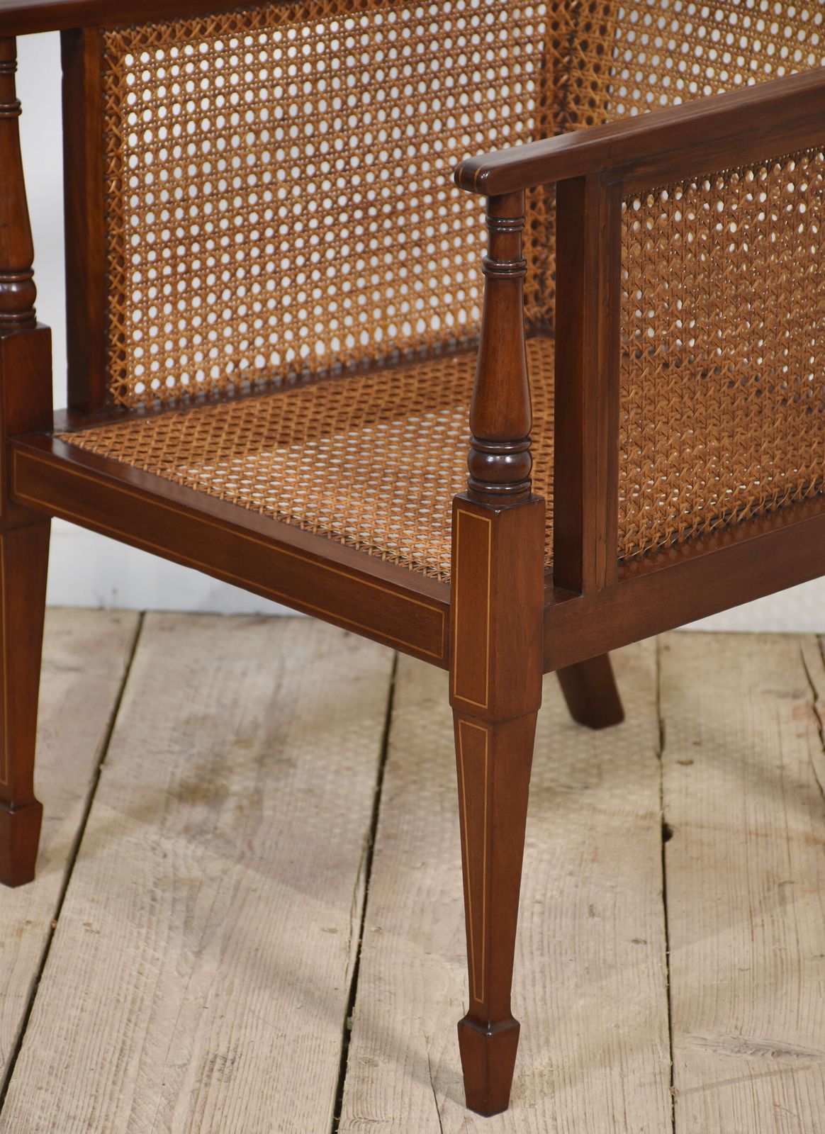 Mahogany Inlaid Bergere Armchair photo for sale