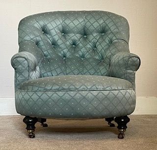 Antique Howard Style Button Back Over Stuffed Bedroom Nursing Chair photo for sale