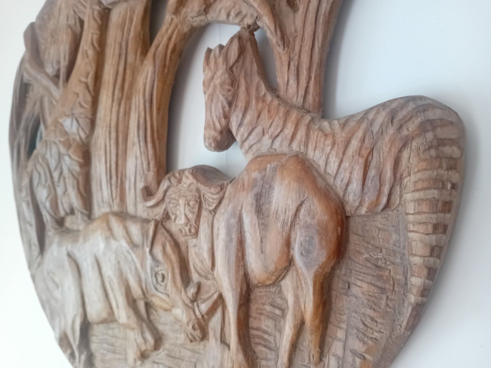 Original Mid Century Hand Carved African Circular Wall Art photo vintage