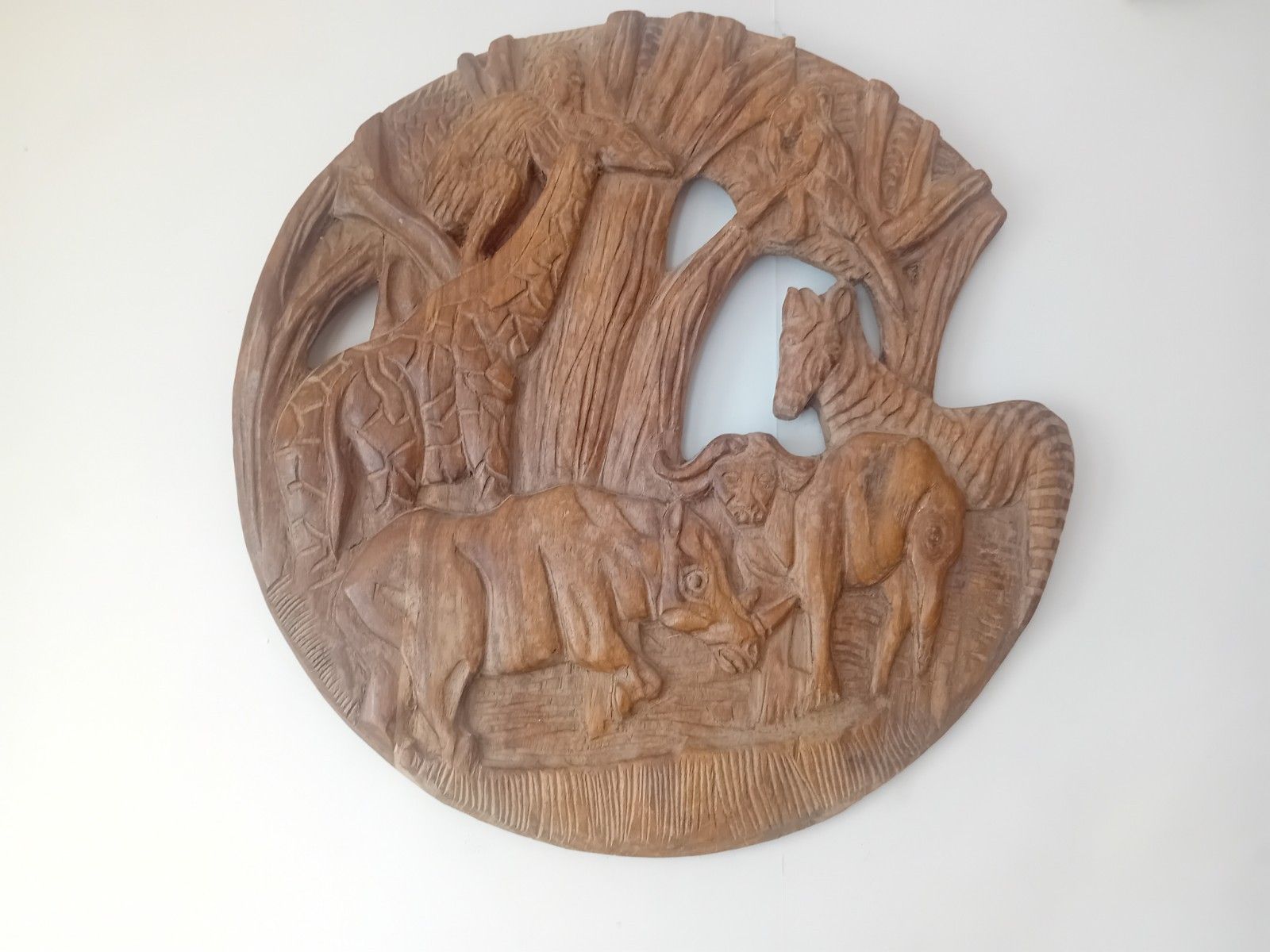 Art Original Mid Century Hand Carved African Circular Wall Art photo