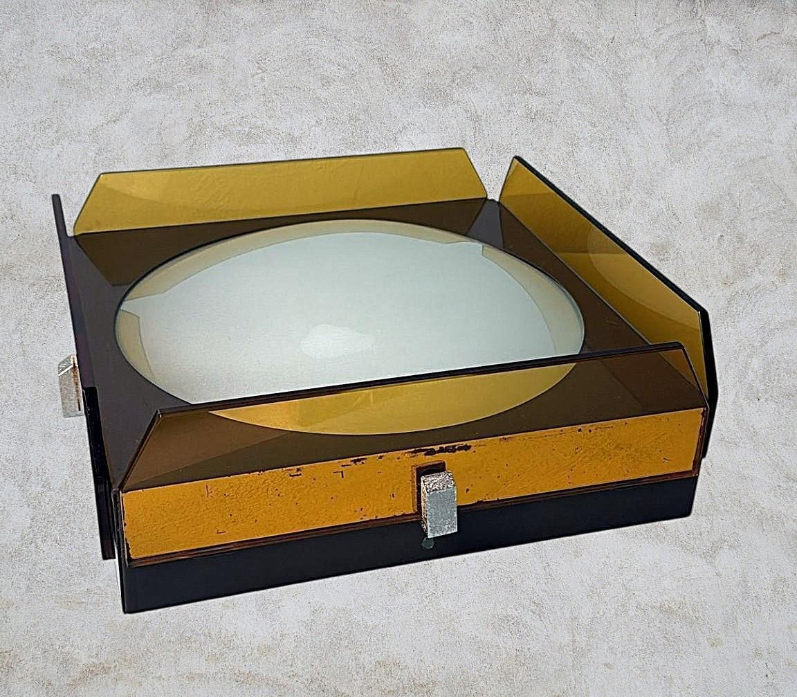 Veca For Fontana Arte  Italian Crystal, Glass And Metal Ceiling Light photo vinterior