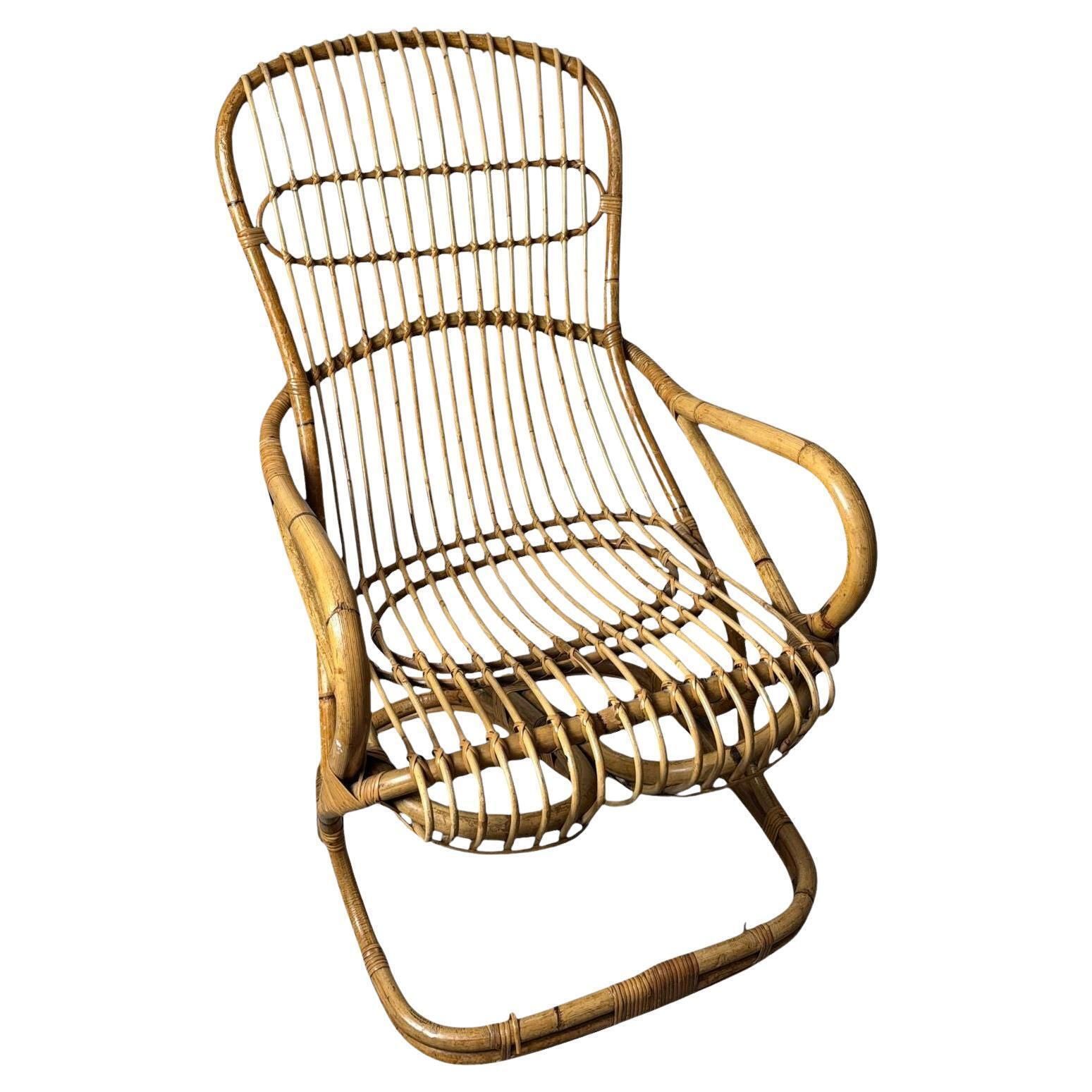 Rustic Style Large Italian Bamboo And Wicker Cane Armchair