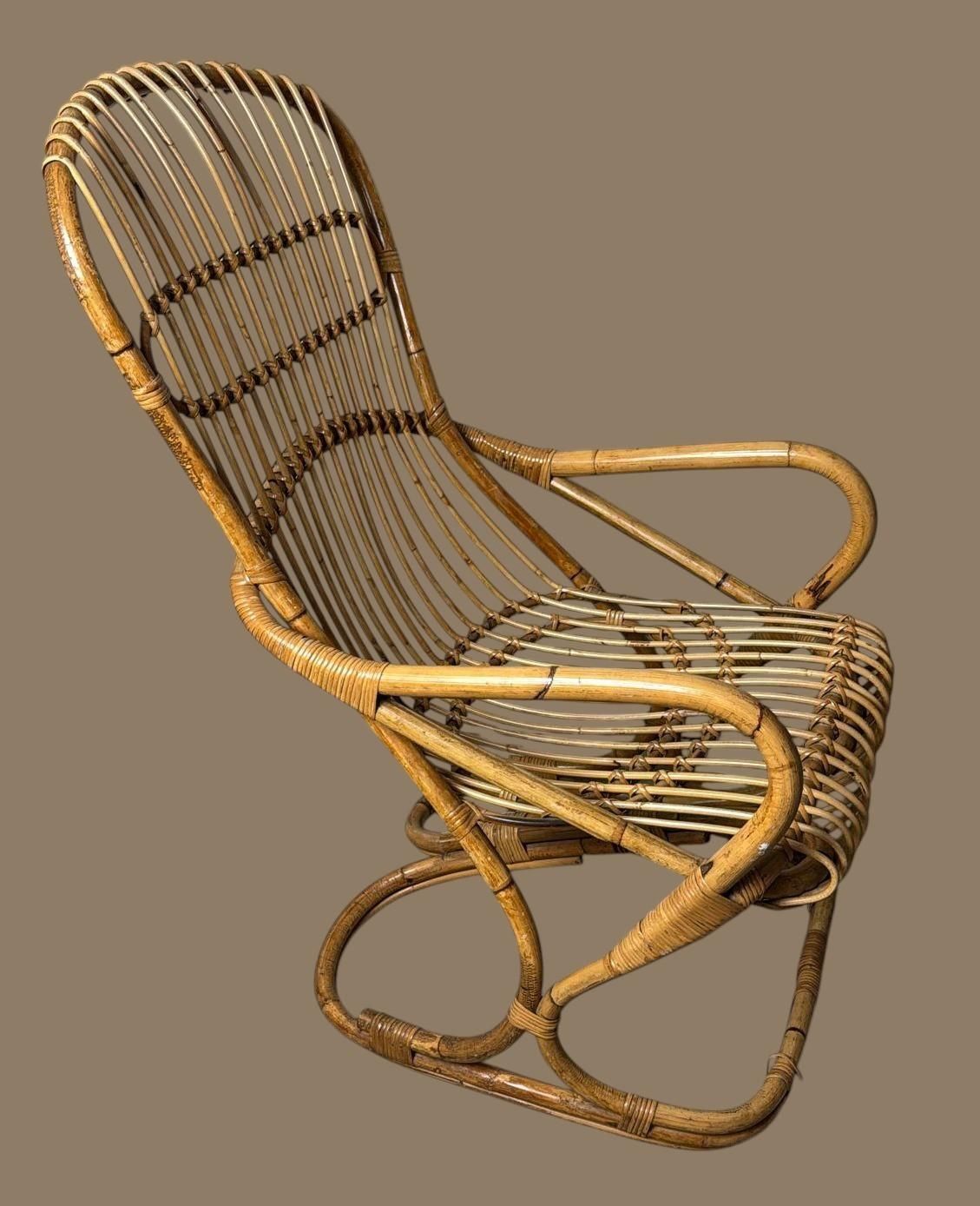 Rustic Style Large Italian Bamboo And Wicker Cane Armchair photo furniture