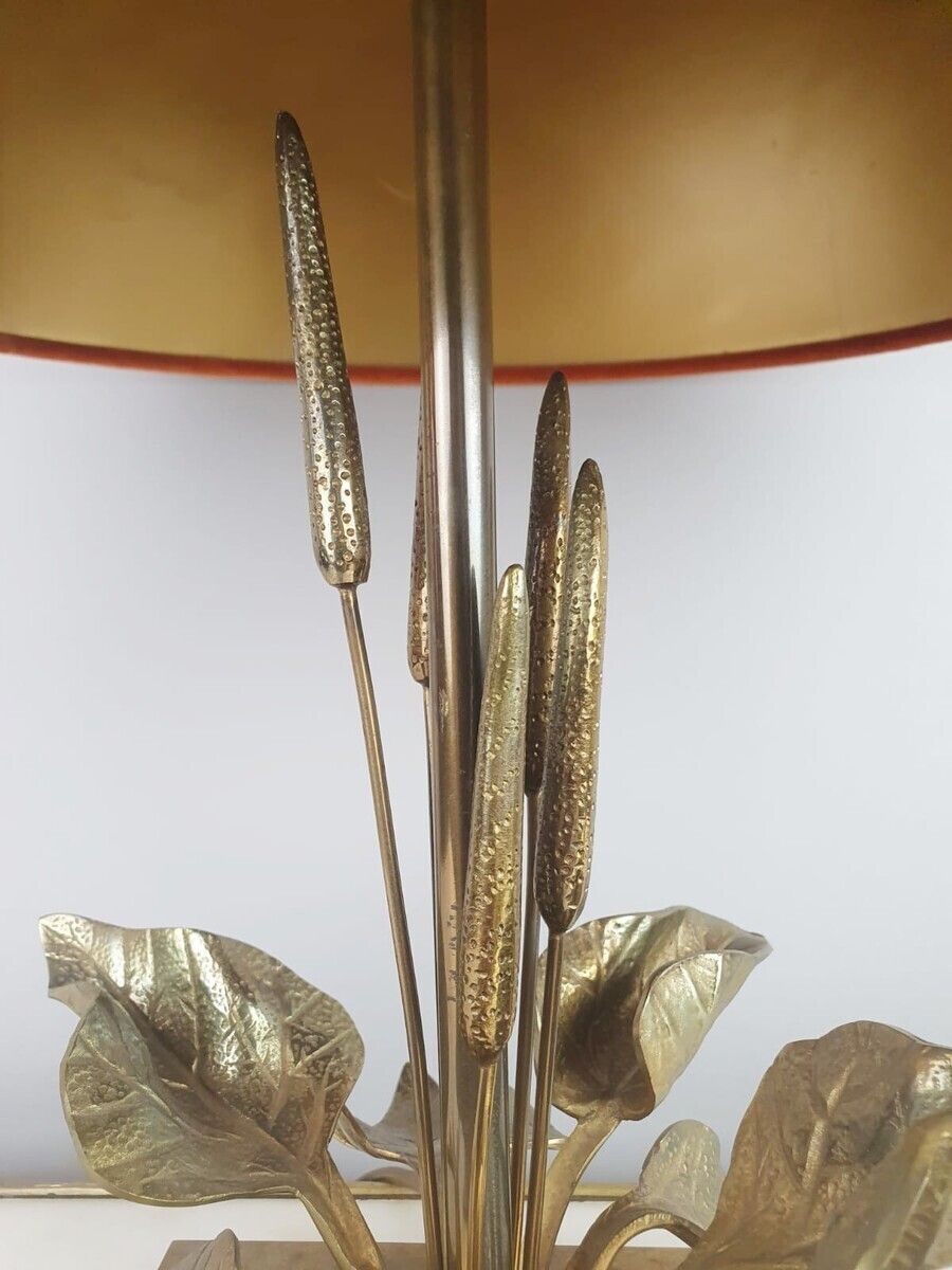 1970s Bronze Lamp With Reed Decor In The Style Of Maison Charles photo Lighting
