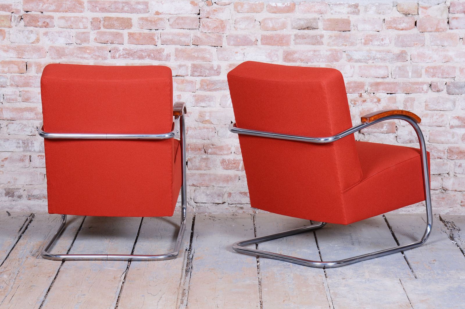 Pair Of Restored Bauhaus Armchairs, By Mücke Melder, Beech, Chrome, Czech, 1930s photo for sale
