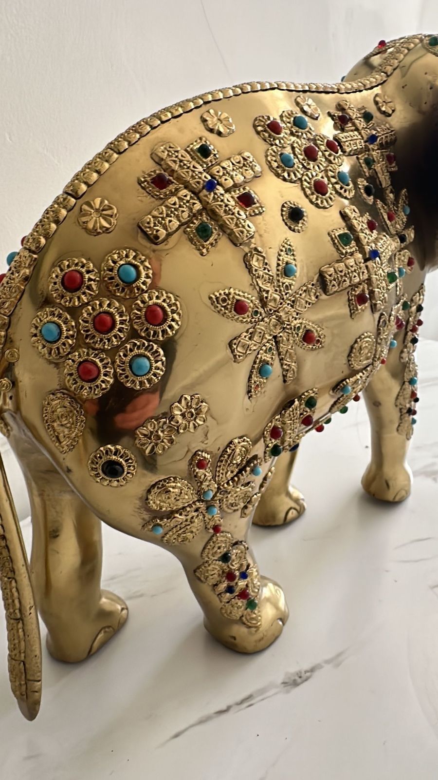 Pair Of Brass Elephant Sculptures With Semi Precious Stones photo furniture