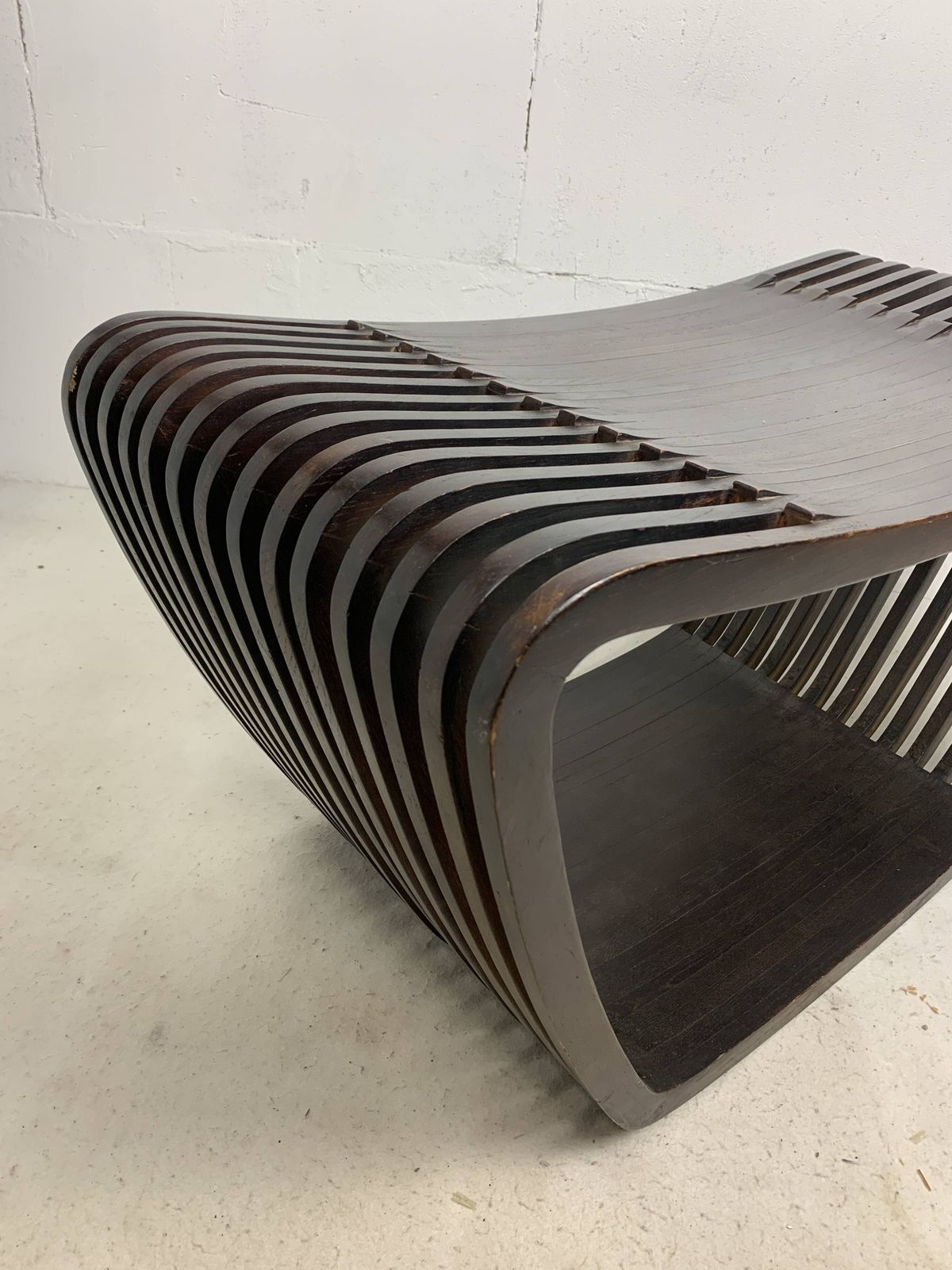 Post Modern Dutch Slatted Wooden Wavy Curvy Bench Or Coffee Table, 1970s photo for sale