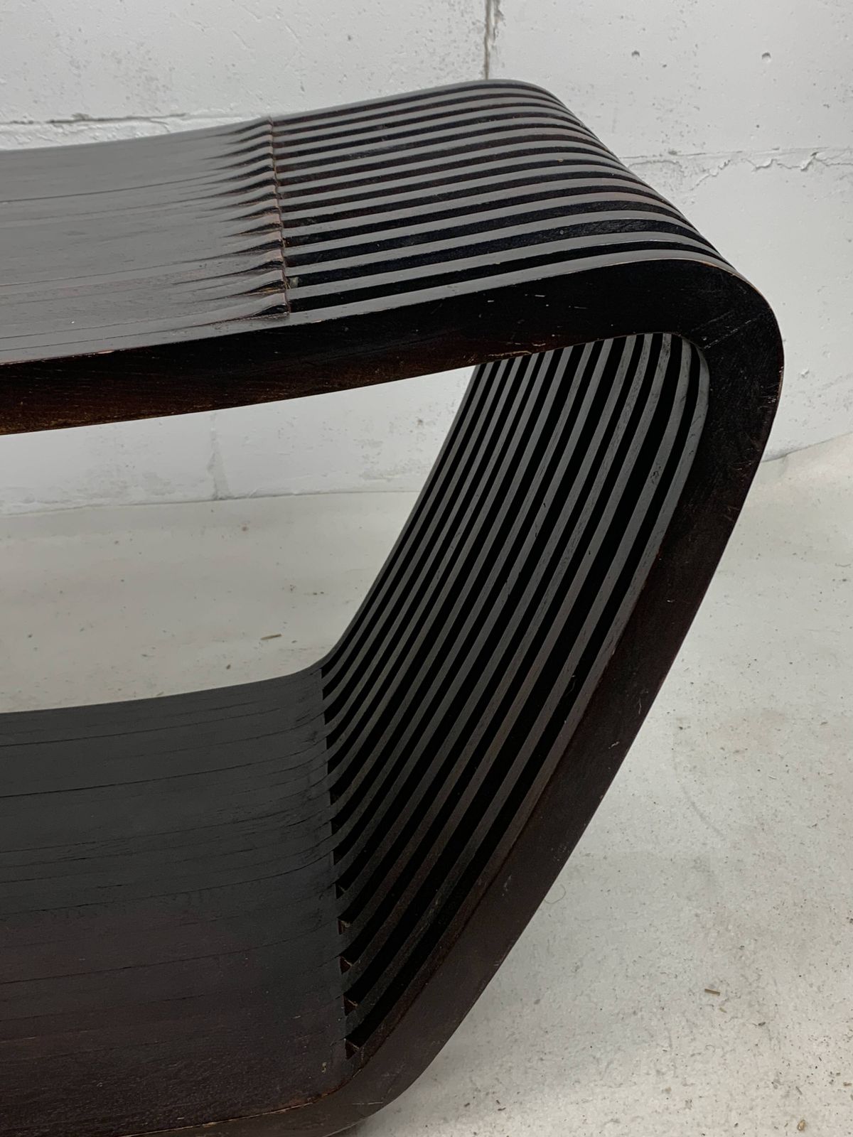 photo for sale Post Modern Dutch Slatted Wooden Wavy Curvy Bench Or Coffee Table, 1970s
