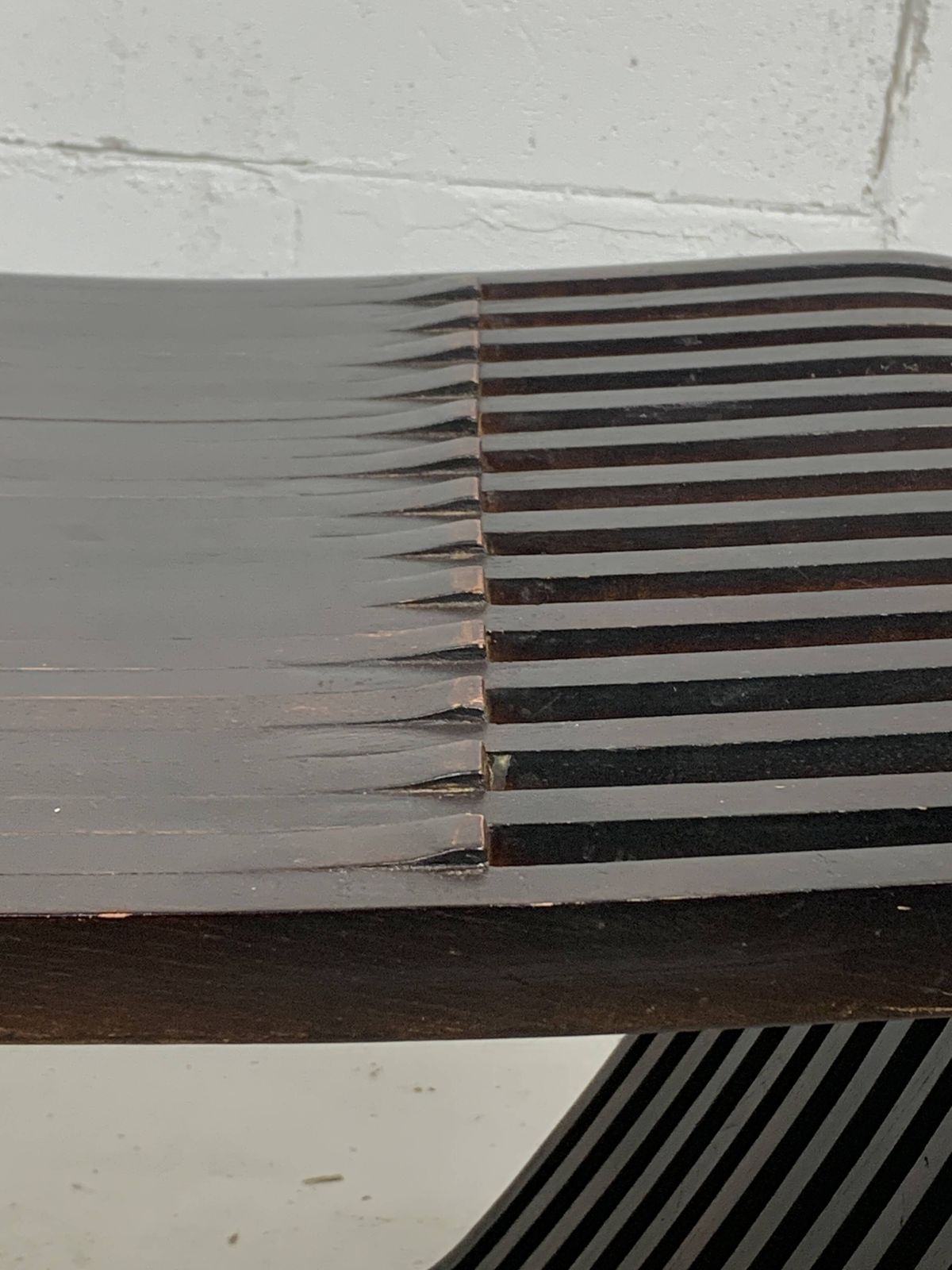 Furniture Post Modern Dutch Slatted Wooden Wavy Curvy Bench Or Coffee Table, 1970s photo