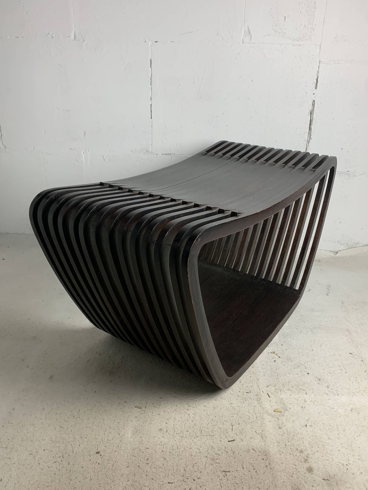 523.0 Post Modern Dutch Slatted Wooden Wavy Curvy Bench Or Coffee Table, 1970s photo