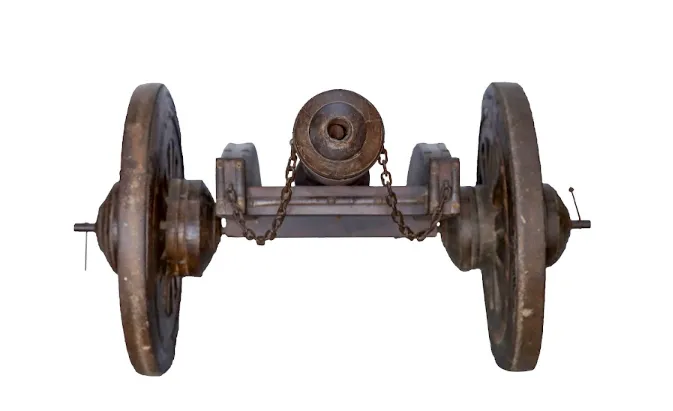 Antique French Designed Teakwood Pillar Canon | Circa 1890 Hyderabad, India | Military Artillery With Working Wheels photo buy