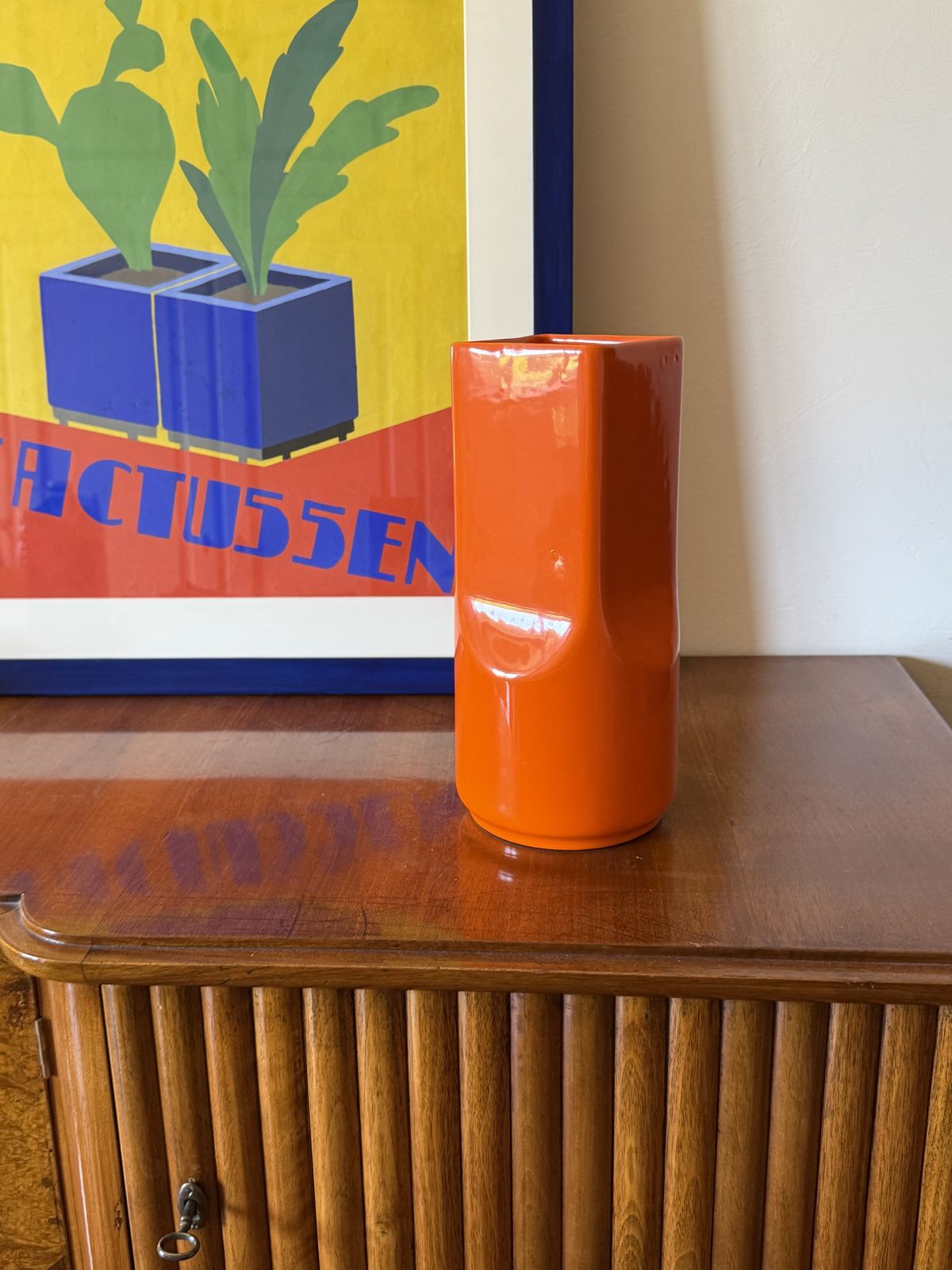 Studio Opi, Space Age Orange Ceramic Vase, Gabbianelli Italy Ca. 1960 photo for sale
