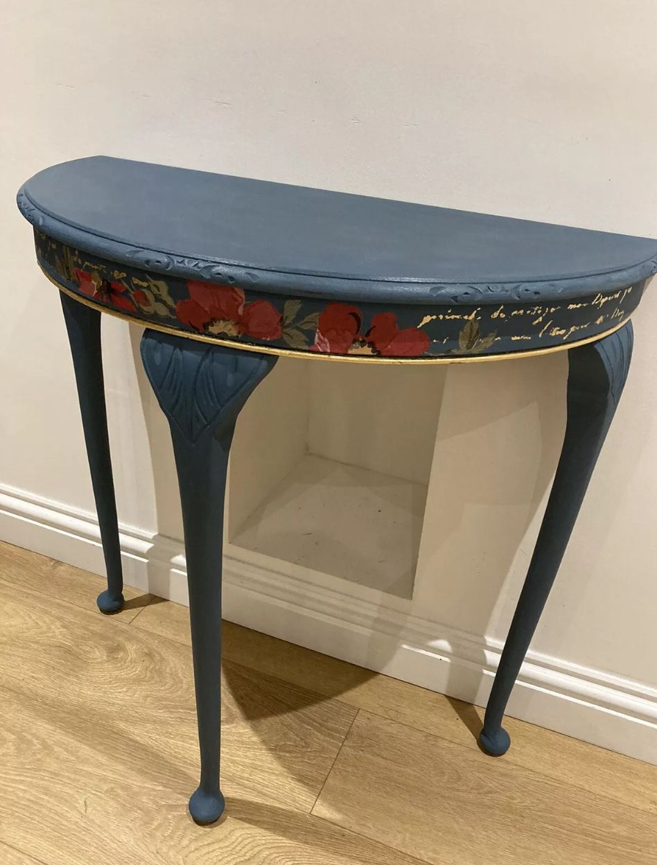 Vintage Hand Painted Demi Lune Hallway Table photo furniture