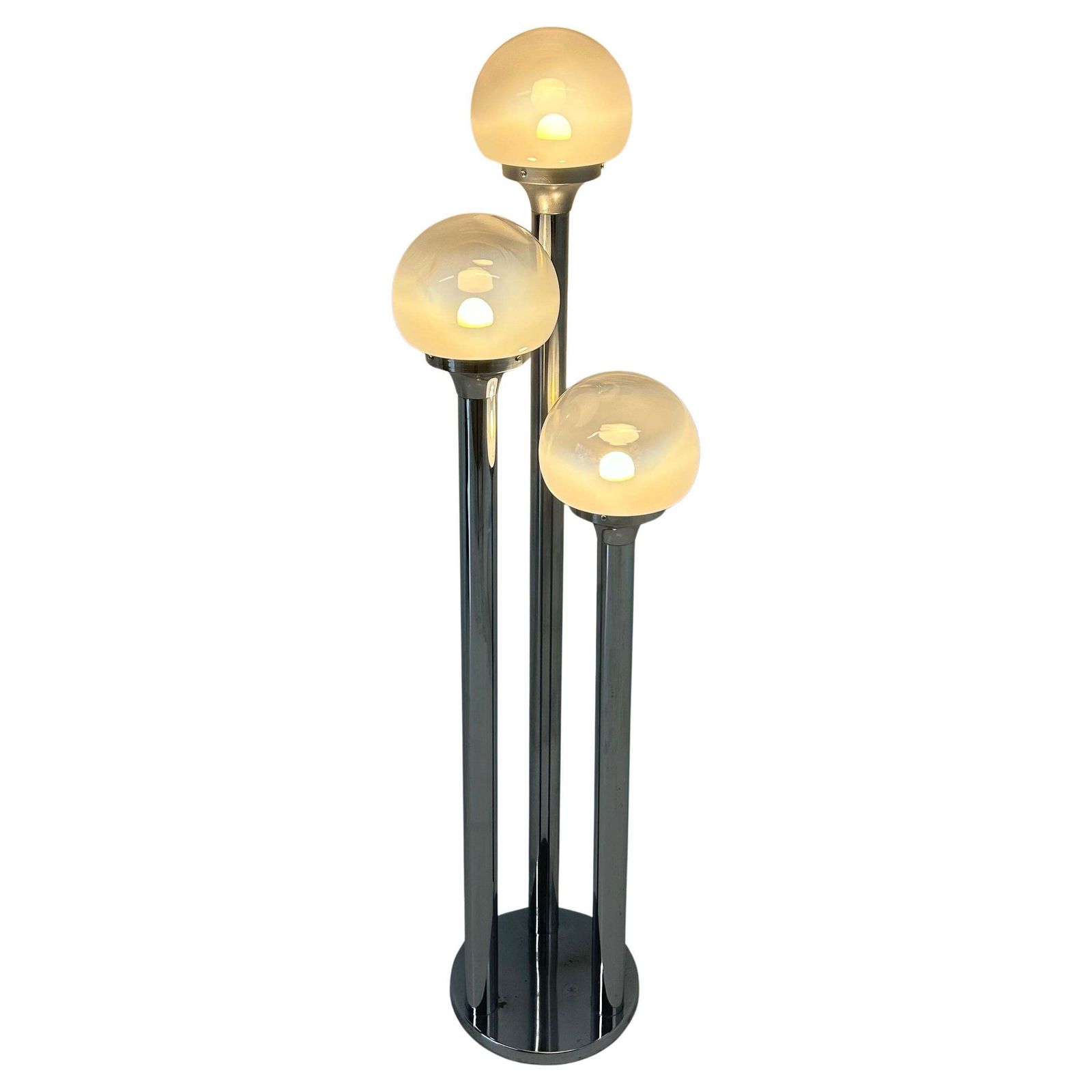 Italian Chrome And Murano Glass Floor Lamp Attr. Mazzega, 1970s
