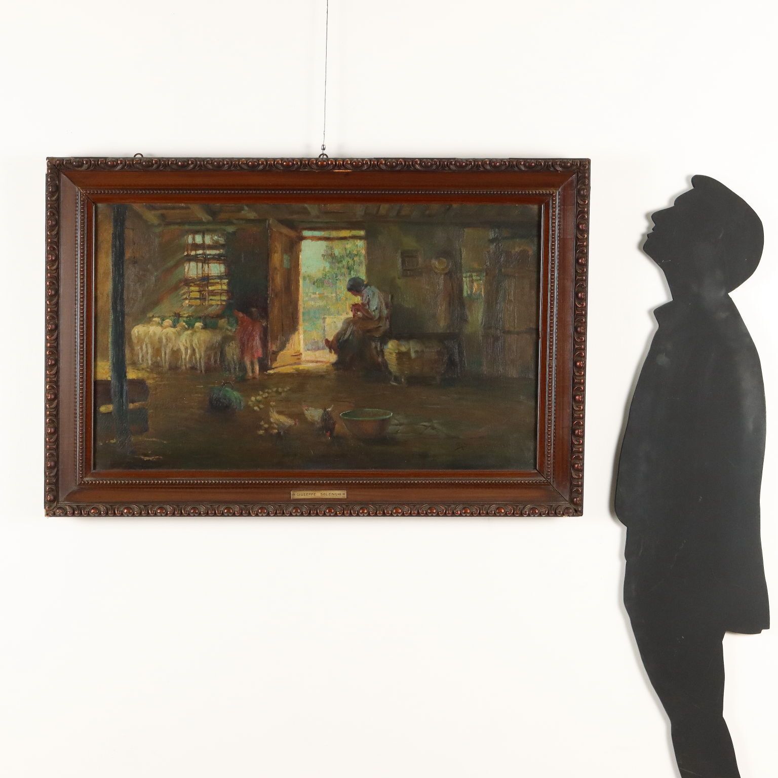 G. Solenghi Antique Painting Interior With Figures Oil On Canvas 1917 photo furniture