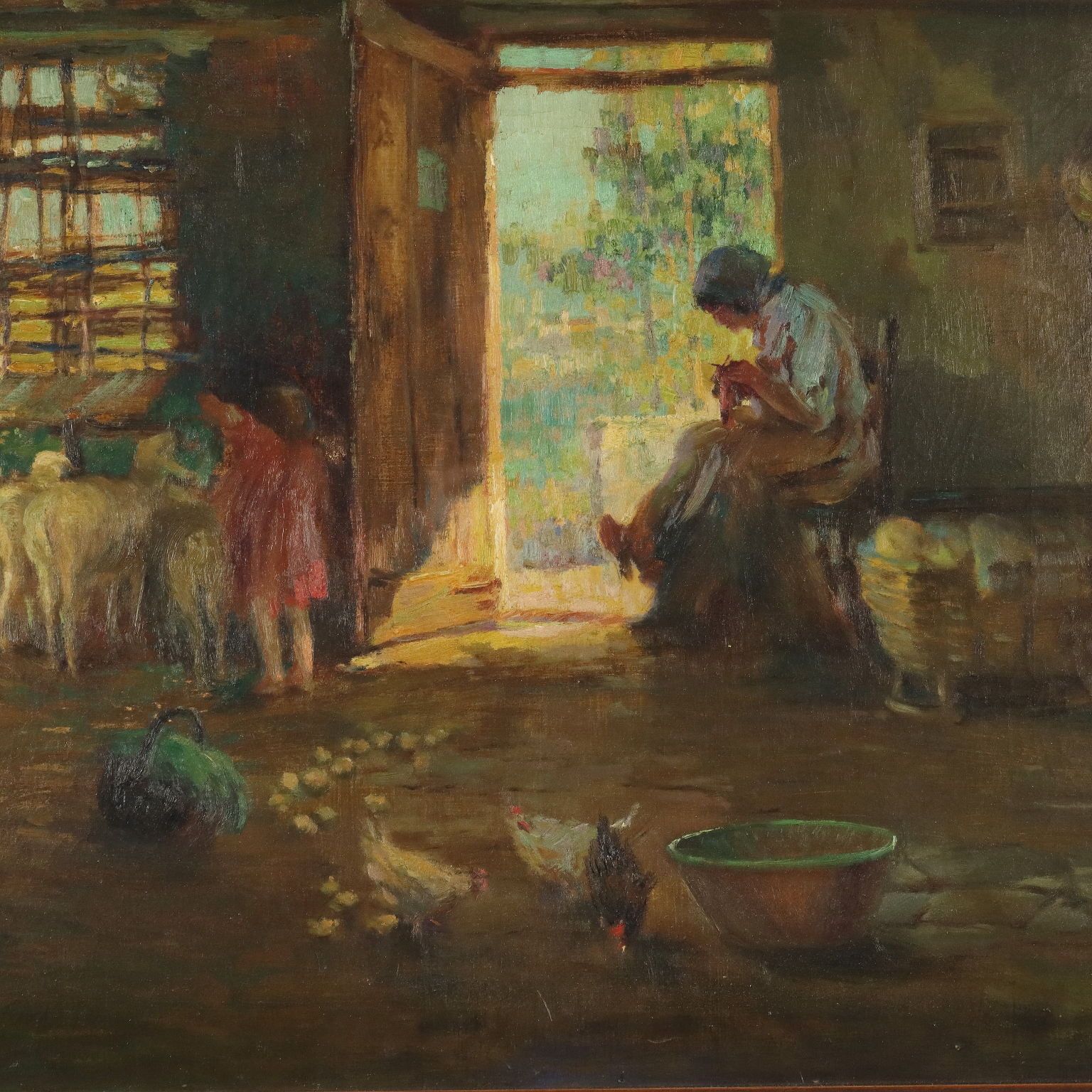 G. Solenghi Antique Painting Interior With Figures Oil On Canvas 1917 photo for sale