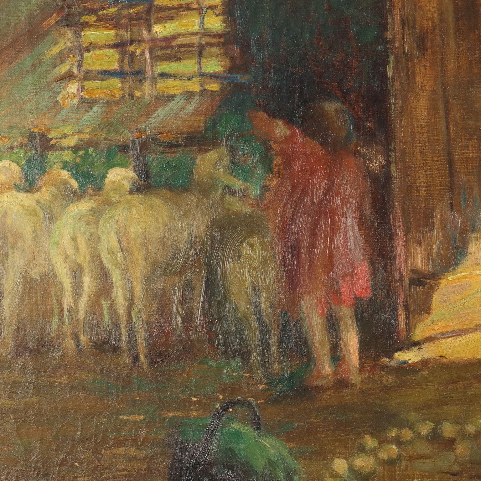 G. Solenghi Antique Painting Interior With Figures Oil On Canvas 1917 photo vinterior