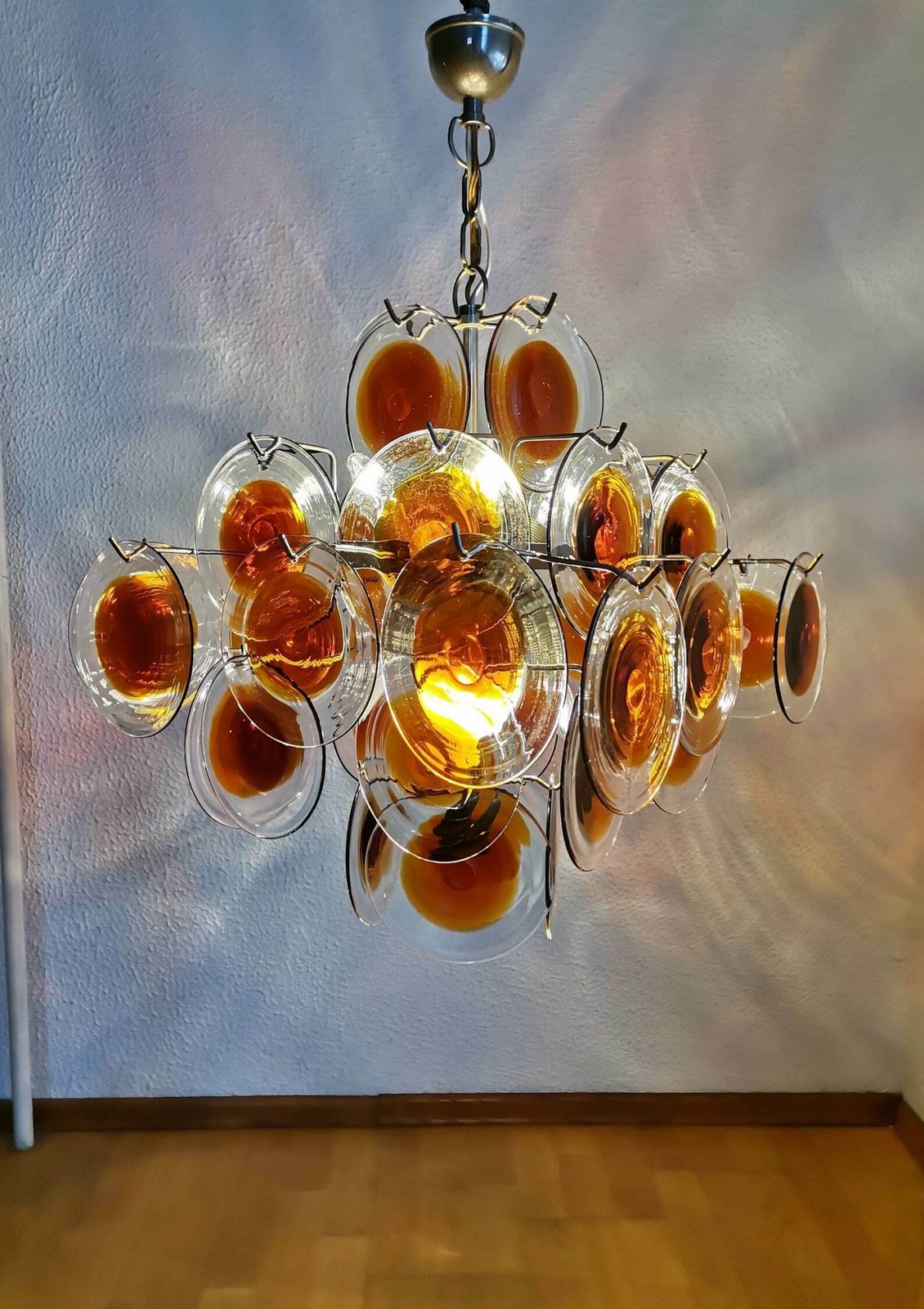 Vintage Murano Disc Chandelier / 36 Discs / Gino Vistosi For Mazzega / Space Age / 1960s Italy / Mid Century Modern photo furniture
