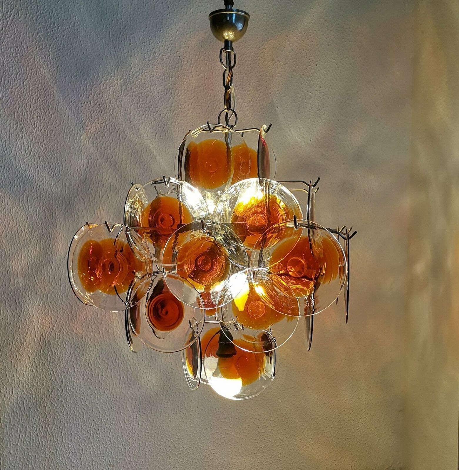 Vintage Murano Disc Chandelier / 36 Discs / Gino Vistosi For Mazzega / Space Age / 1960s Italy / Mid Century Modern photo vinterior