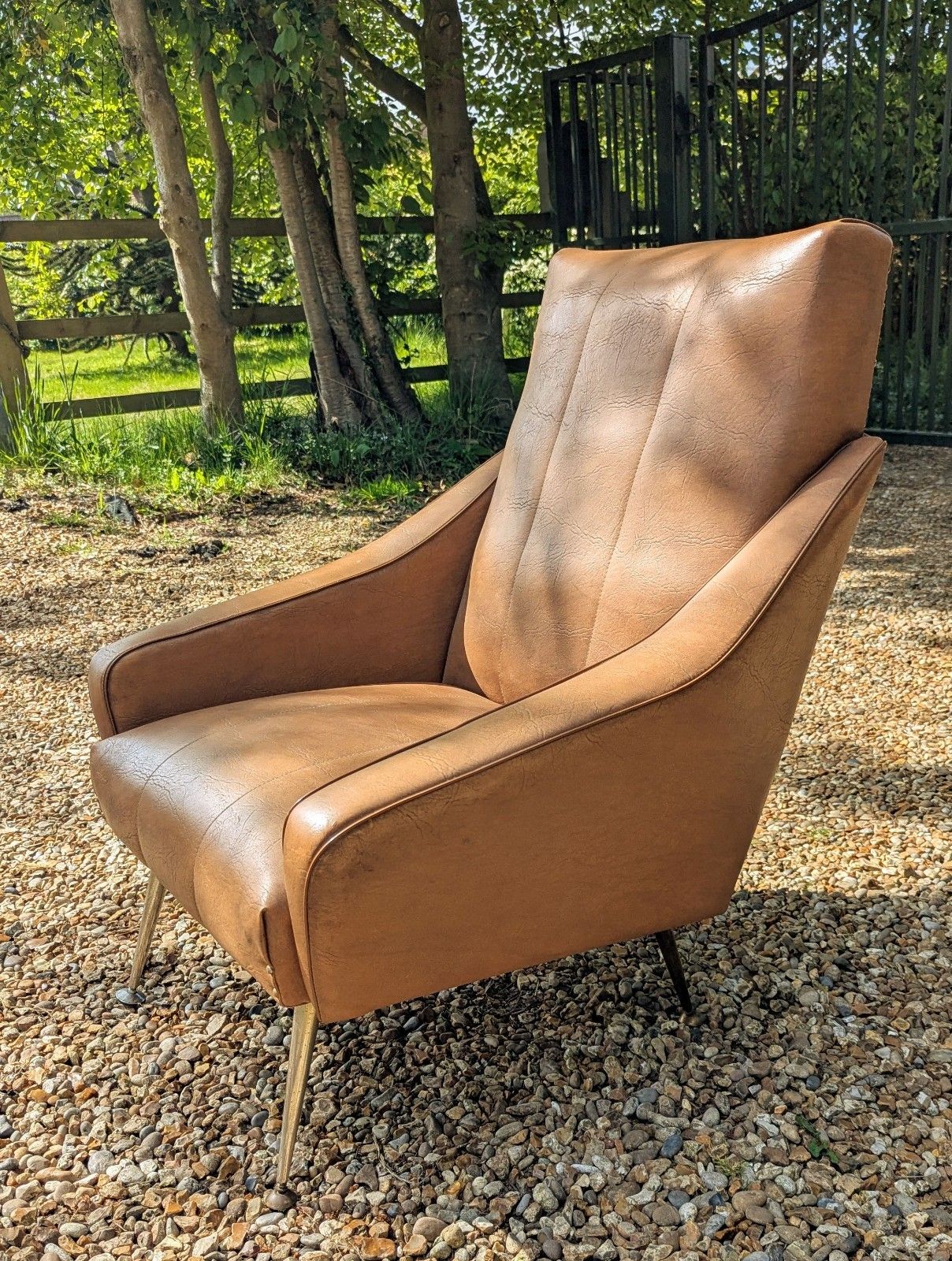 Quality Vintage 1960 Italian Armchair Brass Taper Supports  Delivery Available photo Furniture