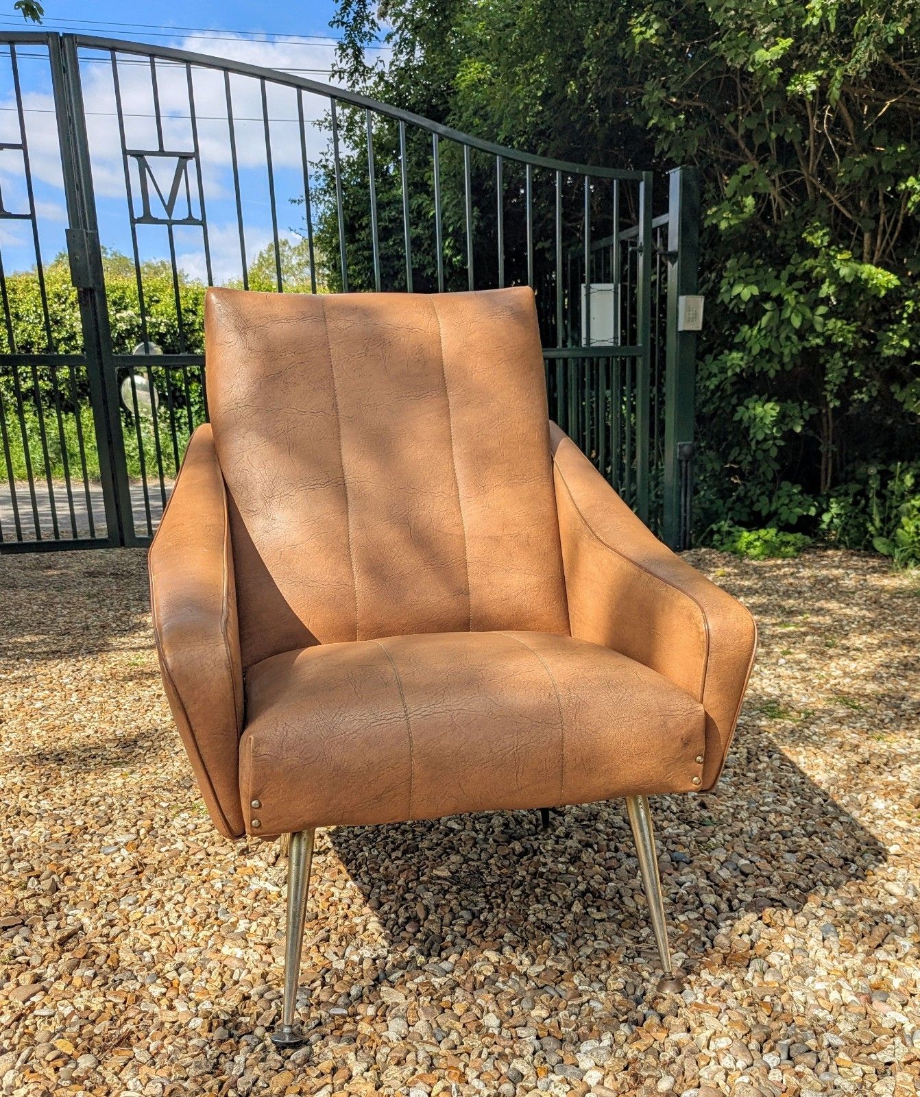 Quality Vintage 1960 Italian Armchair Brass Taper Supports  Delivery Available photo vintage