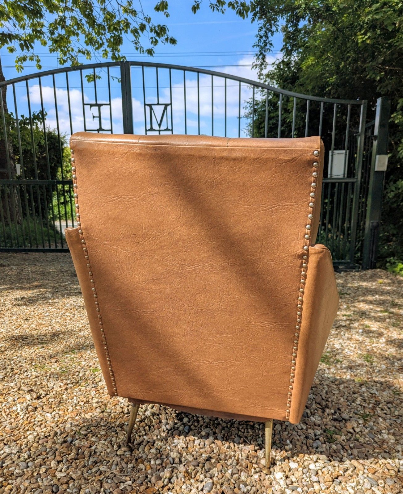 Furniture Quality Vintage 1960 Italian Armchair Brass Taper Supports  Delivery Available photo
